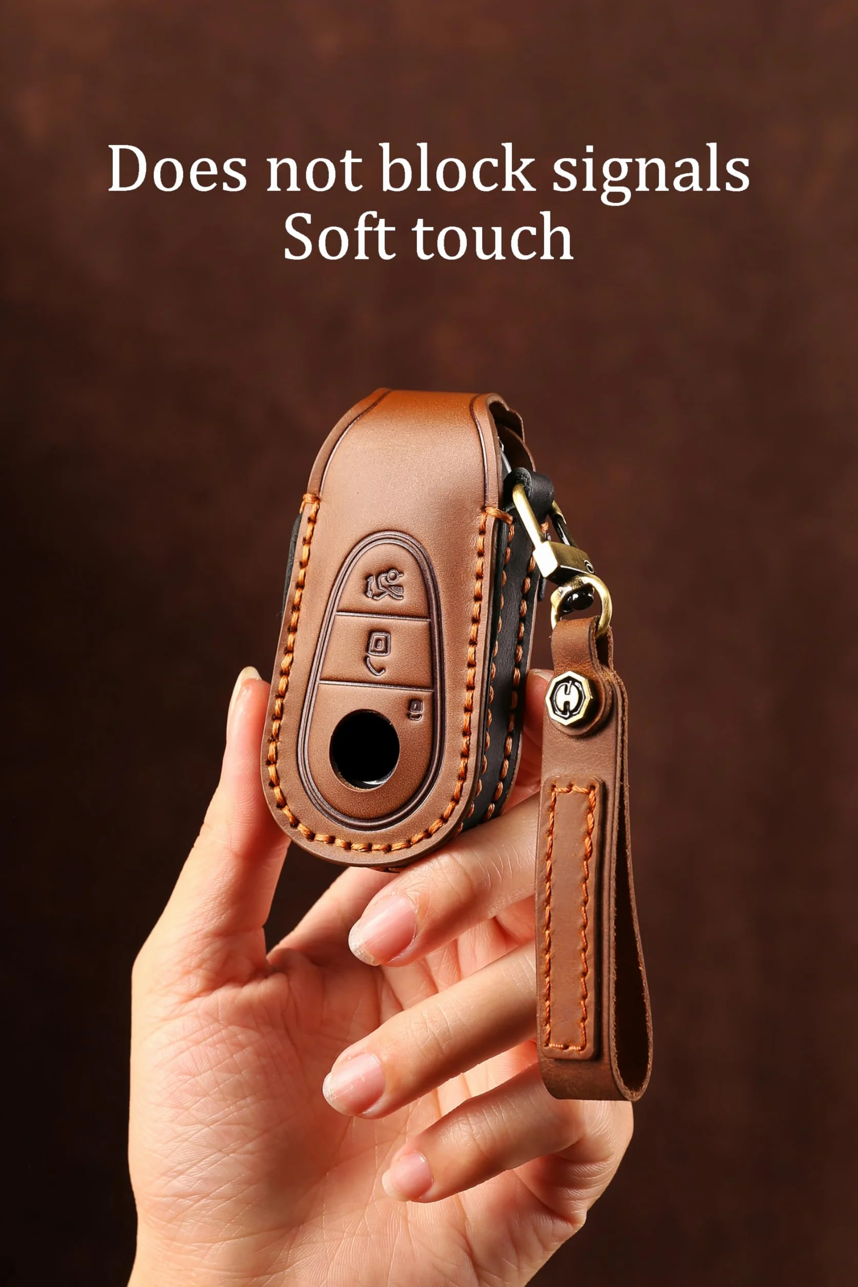 ontto Skórzane etui na kluczyki samochodowe, etui na klucze, etui ochronne na klucze, pasuje do Mercedes Benz C S GLC GLE EQE EQS klasa 500, 580, SL63, AMG, W206, S206, W223, X254, 2022-2024,