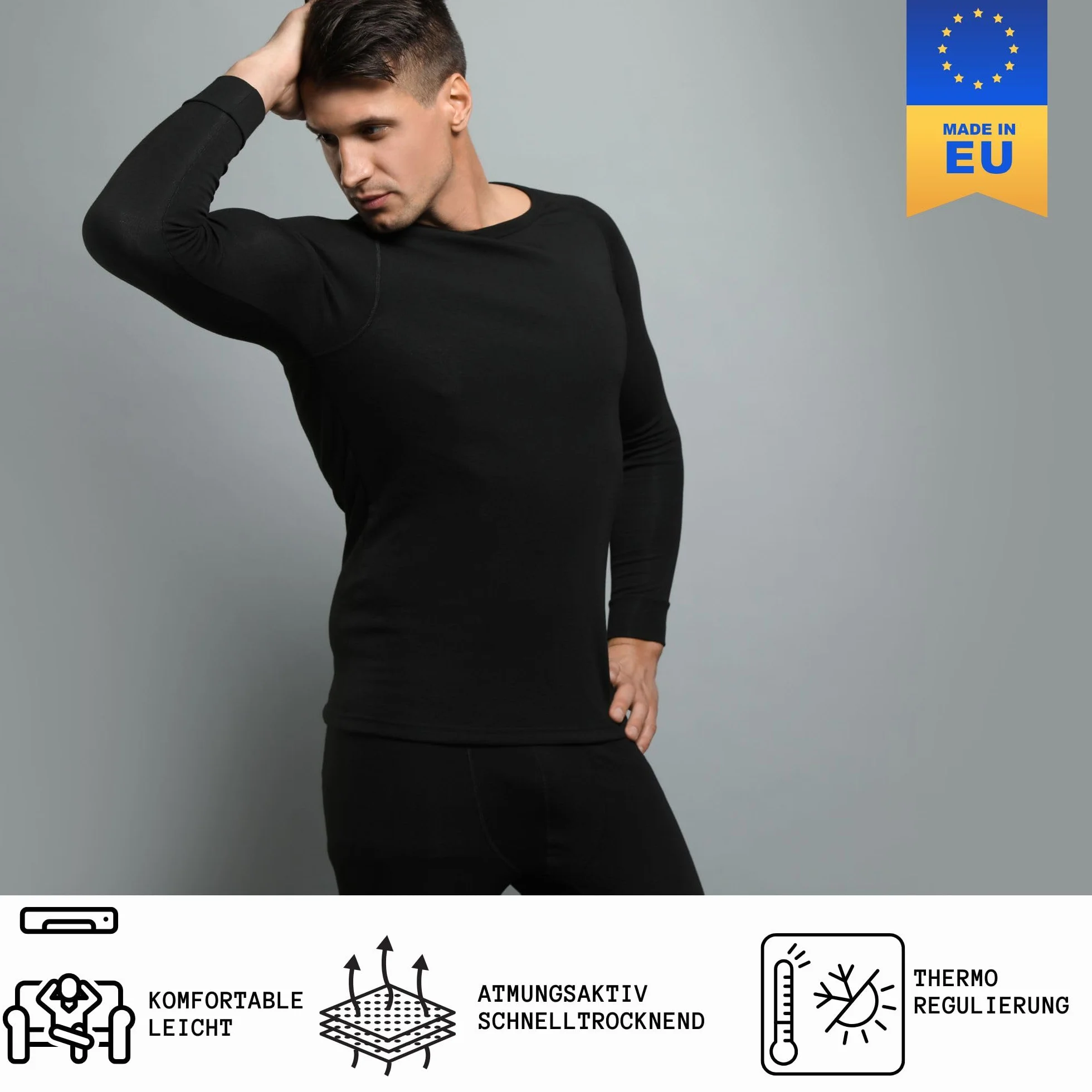 Męska zimowa bielizna termiczna zestaw 3-częściowy | majtki + podkoszulek + skarpety termiczne | bielizna funkcyjna termoaktywna | czarny | prezent bożonarodzeniowy dla mężczyzn |
