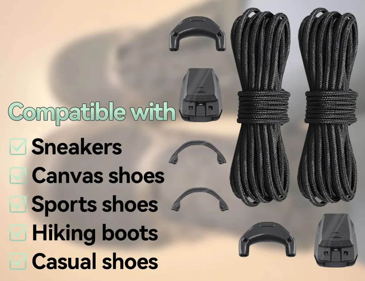 Zestaw sznurowadeł bez wiązania, szybkie zapięcie, cienkie paski na buty, kompatybilne z Salomon Shoelaces Laces, dla kobiet, mężczyzn, dzieci (czarne)