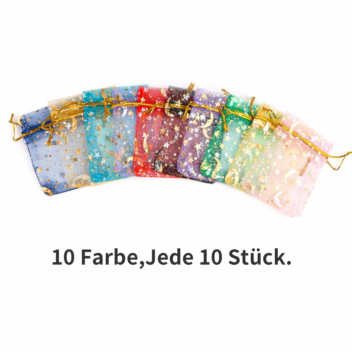 Woreczki z organzy, 100 sztuk, różne kolory, woreczek na biżuterię ze sznurkiem, woreczek prezentowy z organzy, na festiwal, imprezę, wesele, prezent (7 x 9 cm)