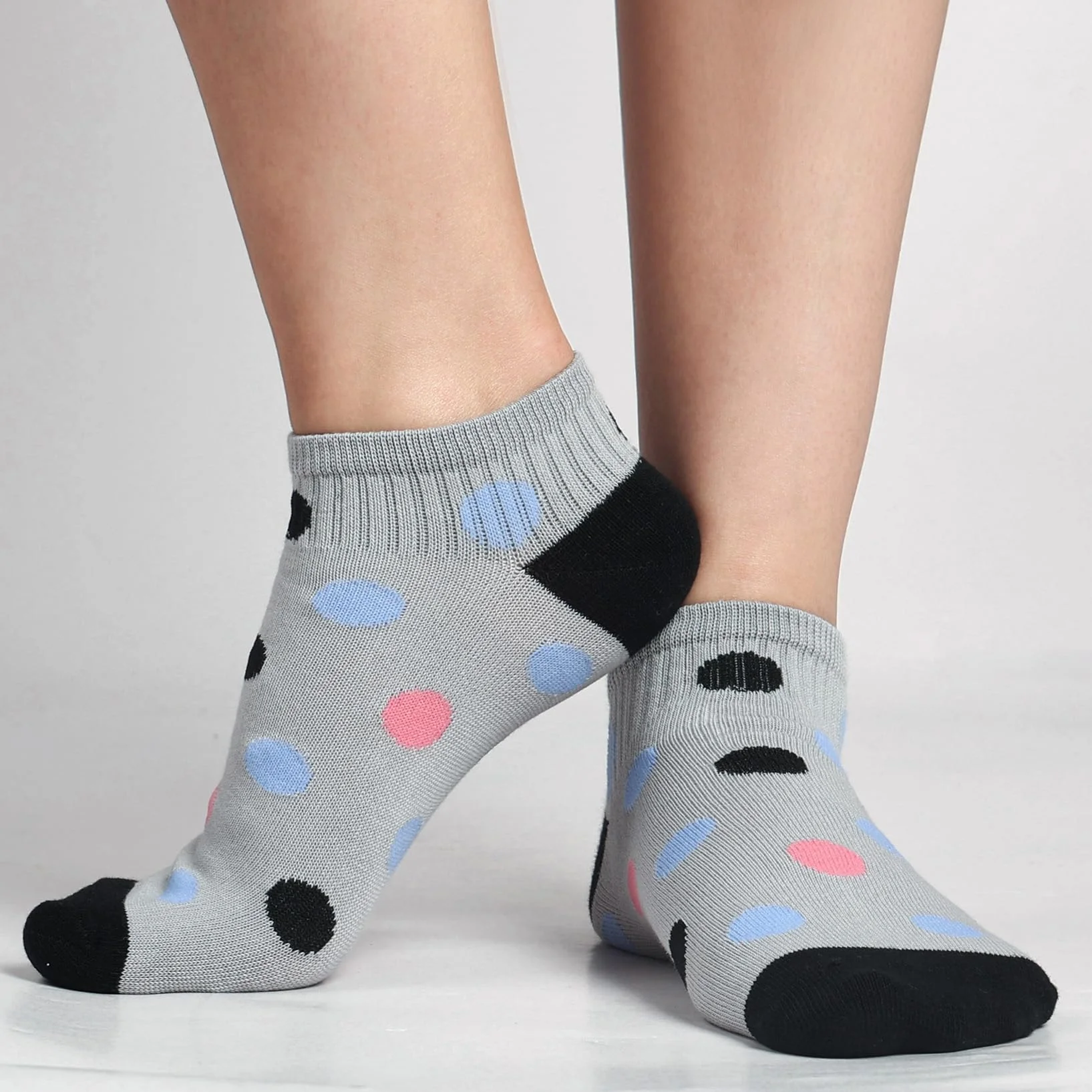 Skarpety damskie do sneakersów 35-38 39-42, 10 par bawełnianych krótkich skarpet dziewczęcych, wielokolorowe skarpety do sneakersów, kolorowe skarpety damskie z kropkami w paski, Niebieski zestaw.,