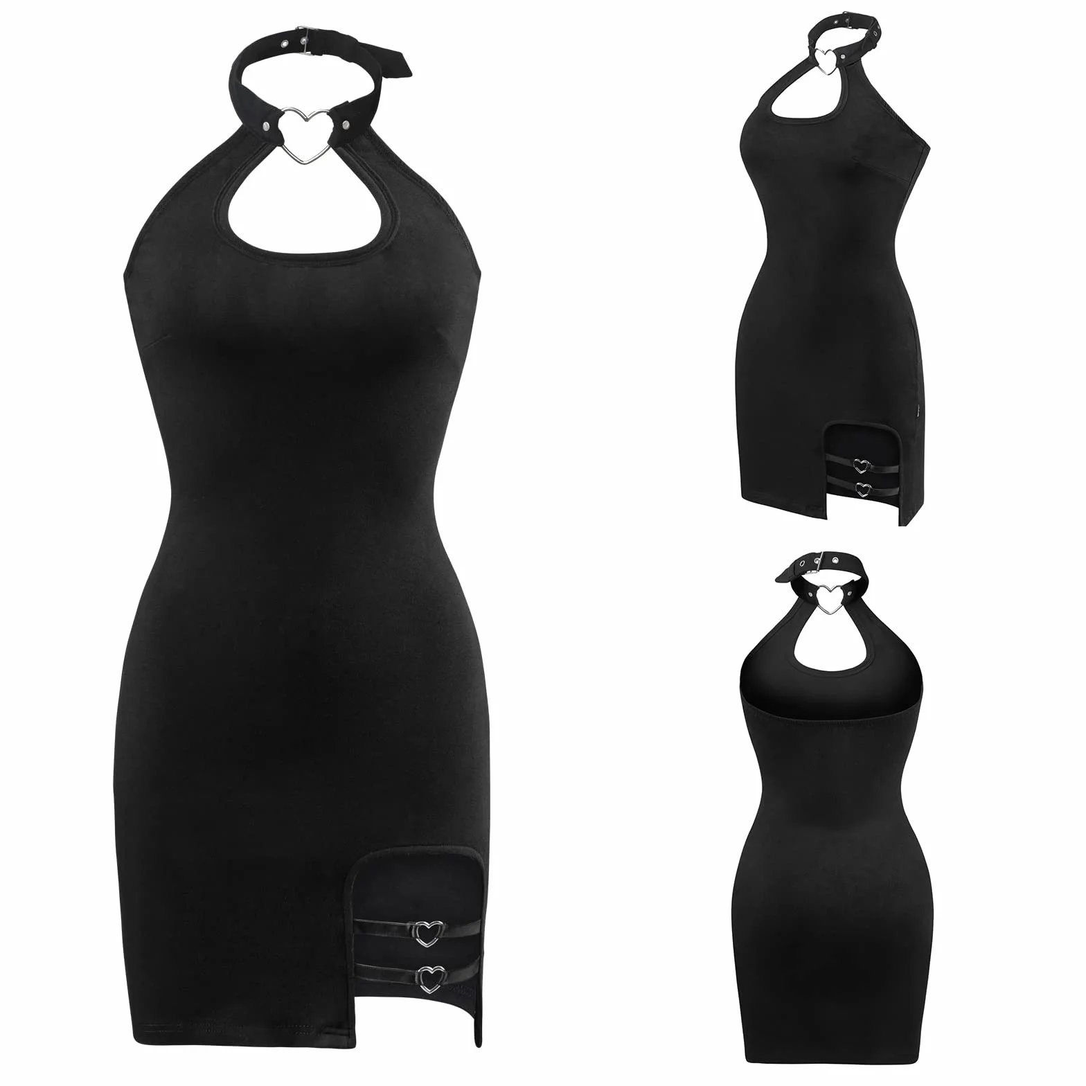 LittleForBig Damski Bawełniany Overall Vampy Kołnierzykiem Bodycon Mini Sukienka Spódnica Czarny XS