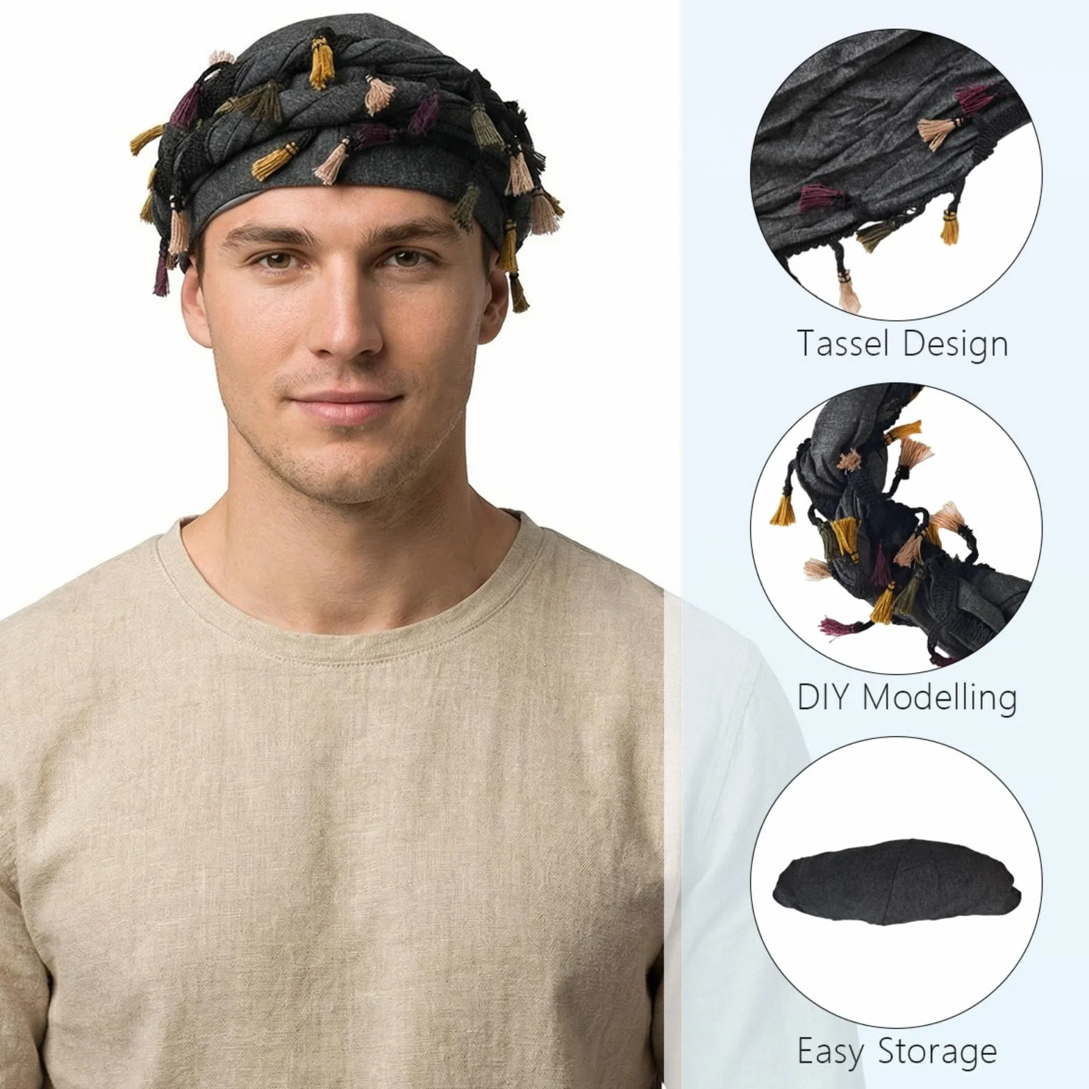 Vintage Turban Durag, satynowa podszewka, rozciągliwa chusta na szyję, męski Twist Turban Durag, chusta na głowę