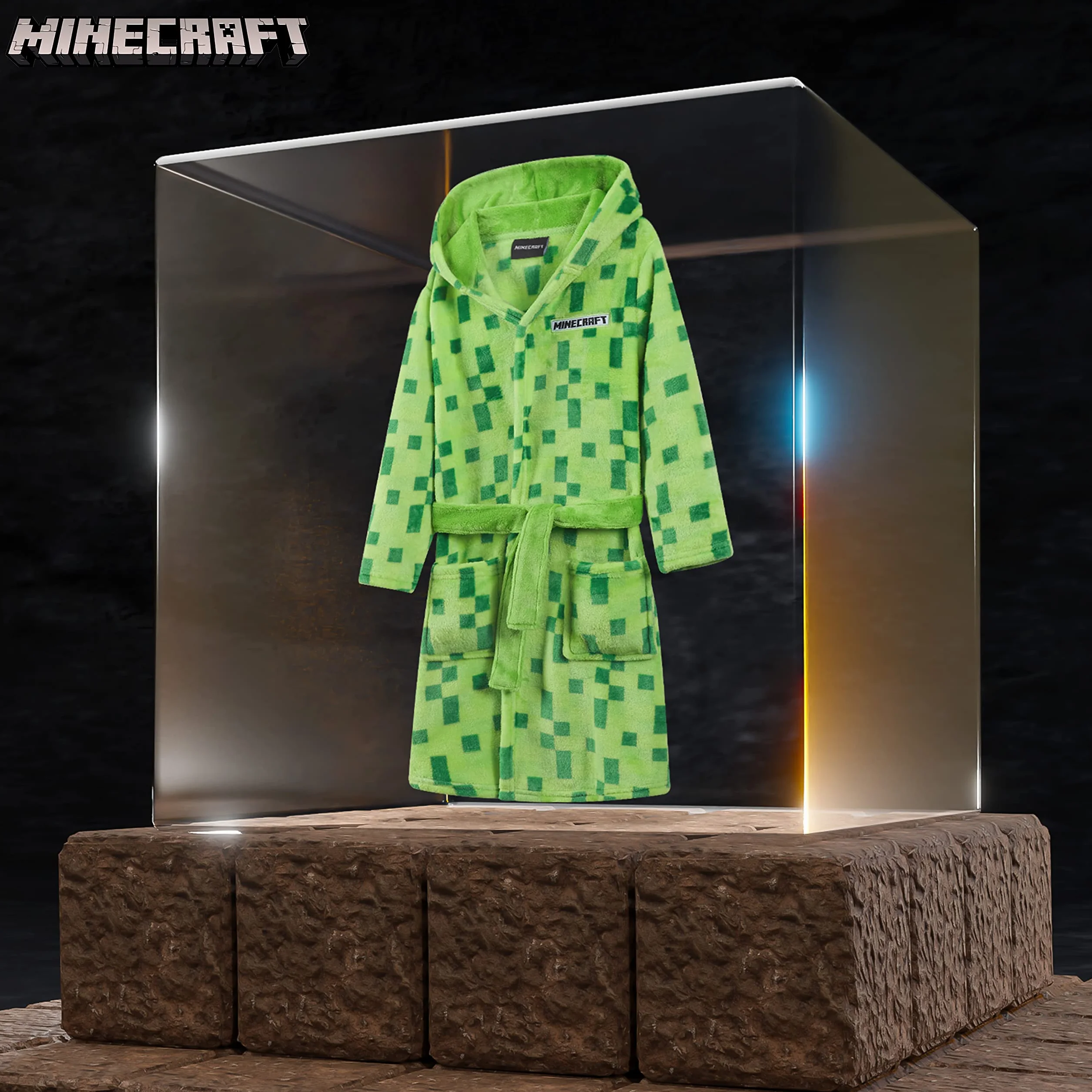 Minecraft Szlafrok dla chłopców, polarowy szlafrok z pikselami dla graczy, 5-14 lat, oficjalny towar, prezenty dla dzieci i nastolatków na urodziny i Boże Narodzenie