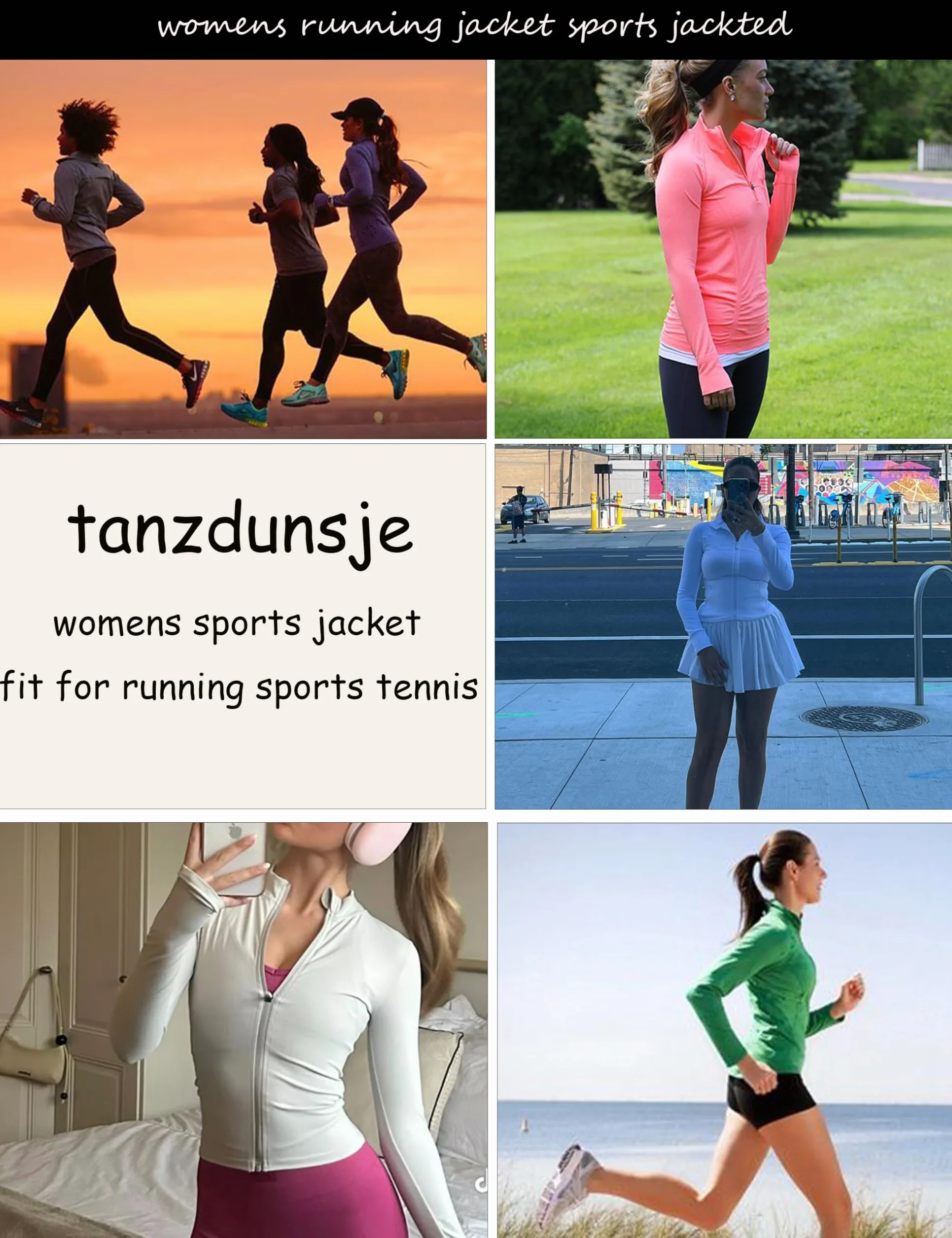 Damska kurtka sportowa do biegania - dopasowany długi rękaw, sportowy top na siłownię, joga, pilates, jogging, damska kurtka treningowa z zamkiem błyskawicznym i otworem na kciuk
