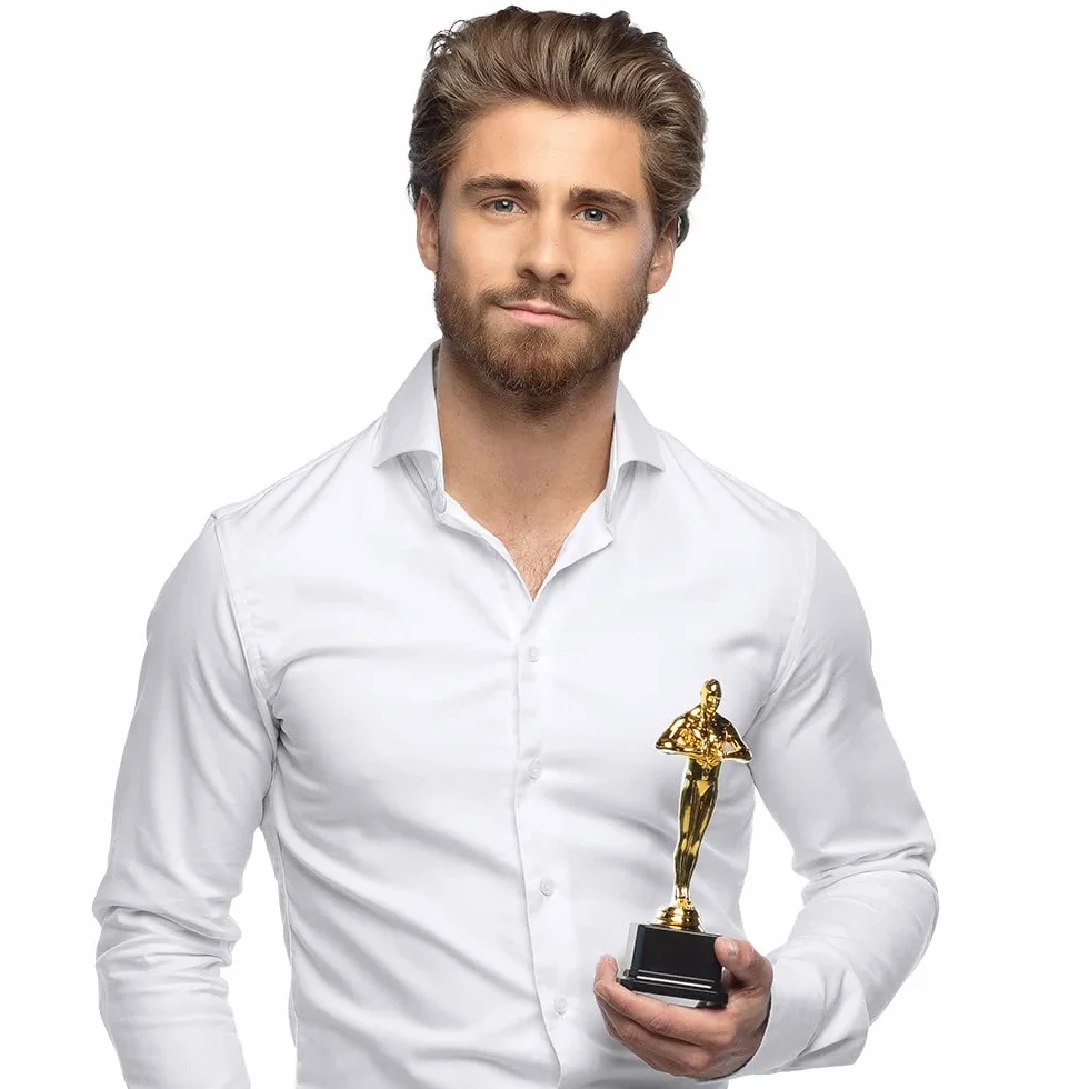 Boland Winner Award Trophy – 21 cm złota plastikowa nagroda na imprezę z czarną podstawą – zabawna noc Hollywood, impreza tematyczna VIP i dekoracja karnawałowa