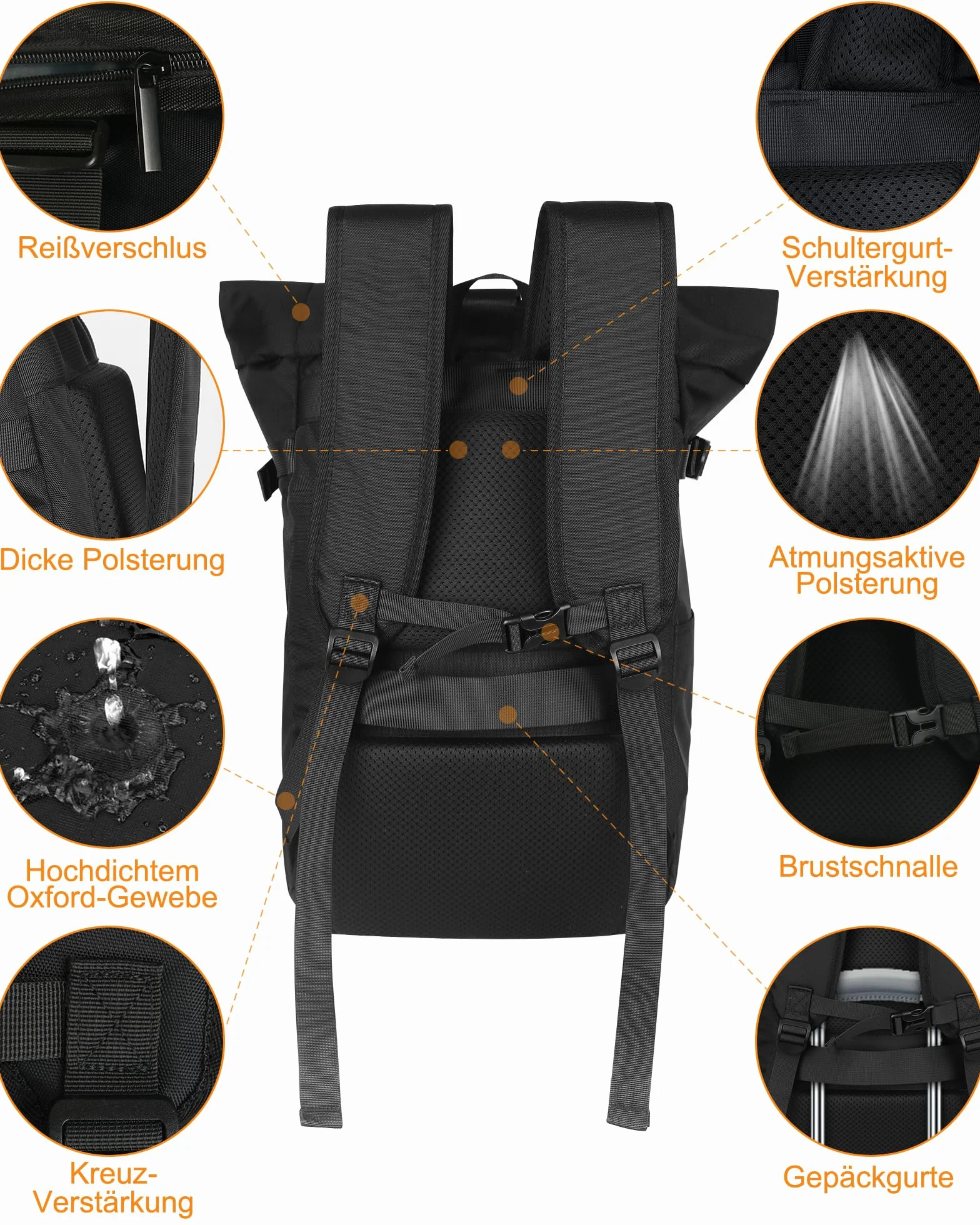 Rolltop plecak wodoszczelny, duży plecak dla mężczyzn i kobiet, Plecak zwijany z kieszenią na laptopa o przekątnej ekranu 17,3", plecak podróżny, plecak turystyczny, do pracy(Czarny) (czarny)