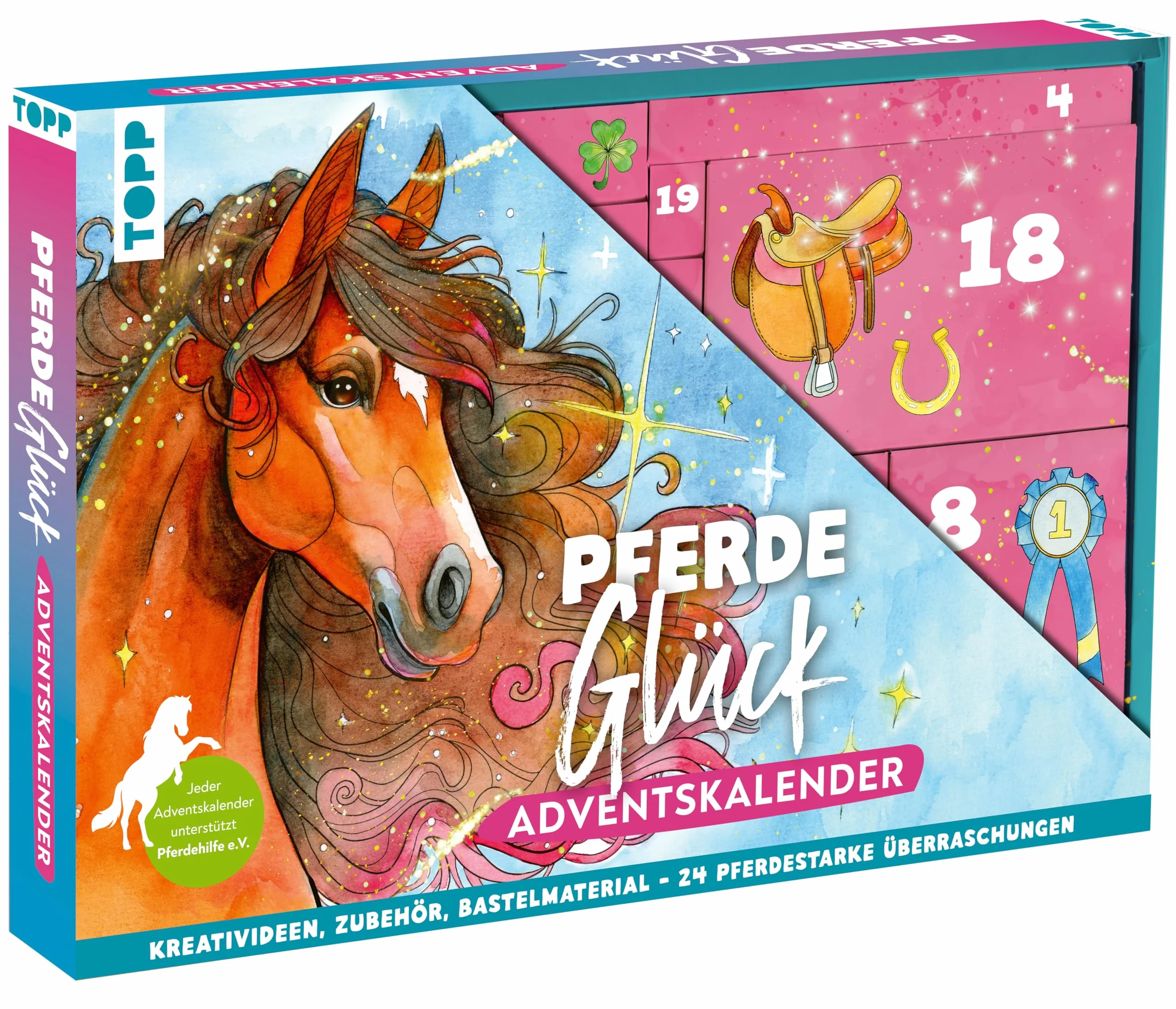 Pferdeglück - Der kreative Adventskalender. 24 Überraschungen für Pferde-Fans: Große Box (38,5 x 26,5 x 5 cm) mit 24 kleinen Boxen