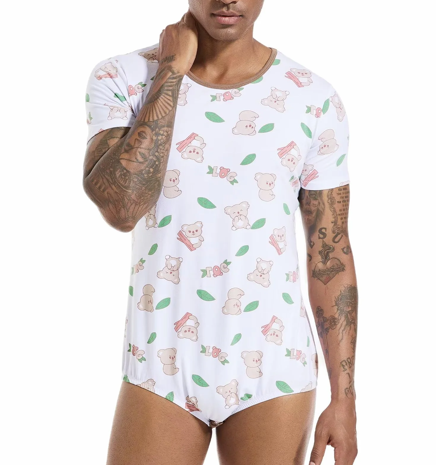 Landofgenie Onesie Męski Bawełniany Bodysuit Jednoczęściowy Piżama Bodysuit Rompers Tops z nadrukiem Koala