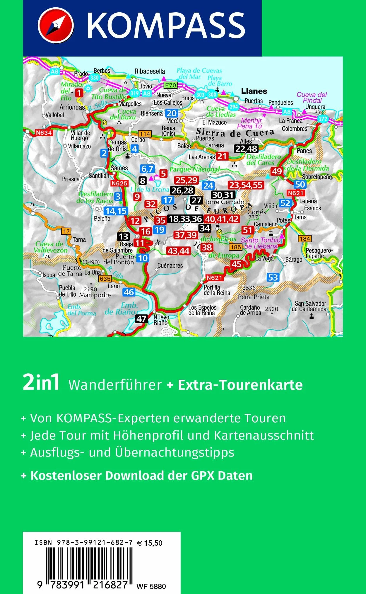 KOMPASS Wanderführer Picos de Europa, 55 Touren mit Extra-Tourenkarte: GPS-Daten zum Download: 5880
