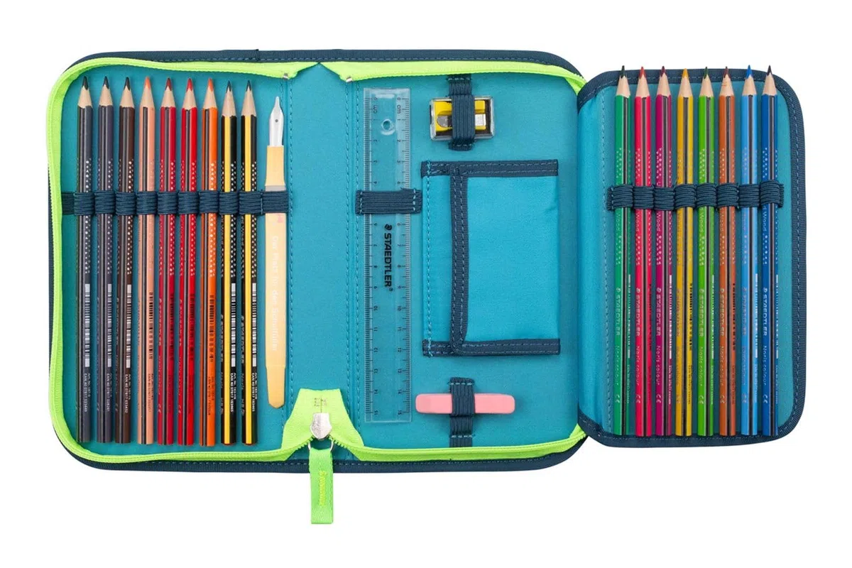 DerDieDas Tornister szkolny zestaw 5-częściowy ErgoFlex Superlight Magic Light, niebieski, ErgoFlex Superlight Set
