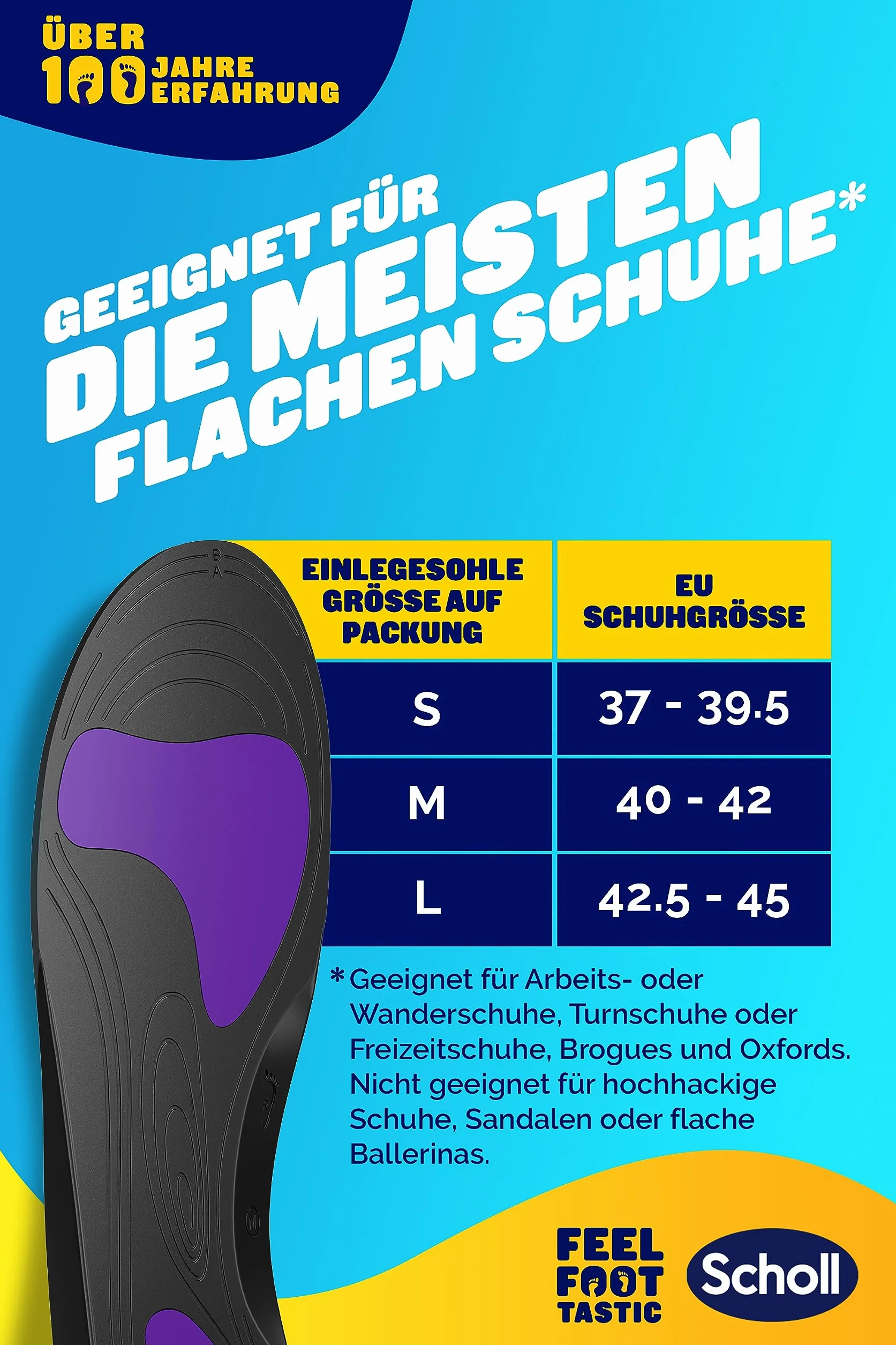 Scholl In-Balance wkładki ortopedyczne w przypadku zapalenia powięzi podeszwowej, natychmiast łagodzi ból: pięty, ostrogi, wsparcie łuku, rozkłada nacisk stopy, rozmiar 42,5-45