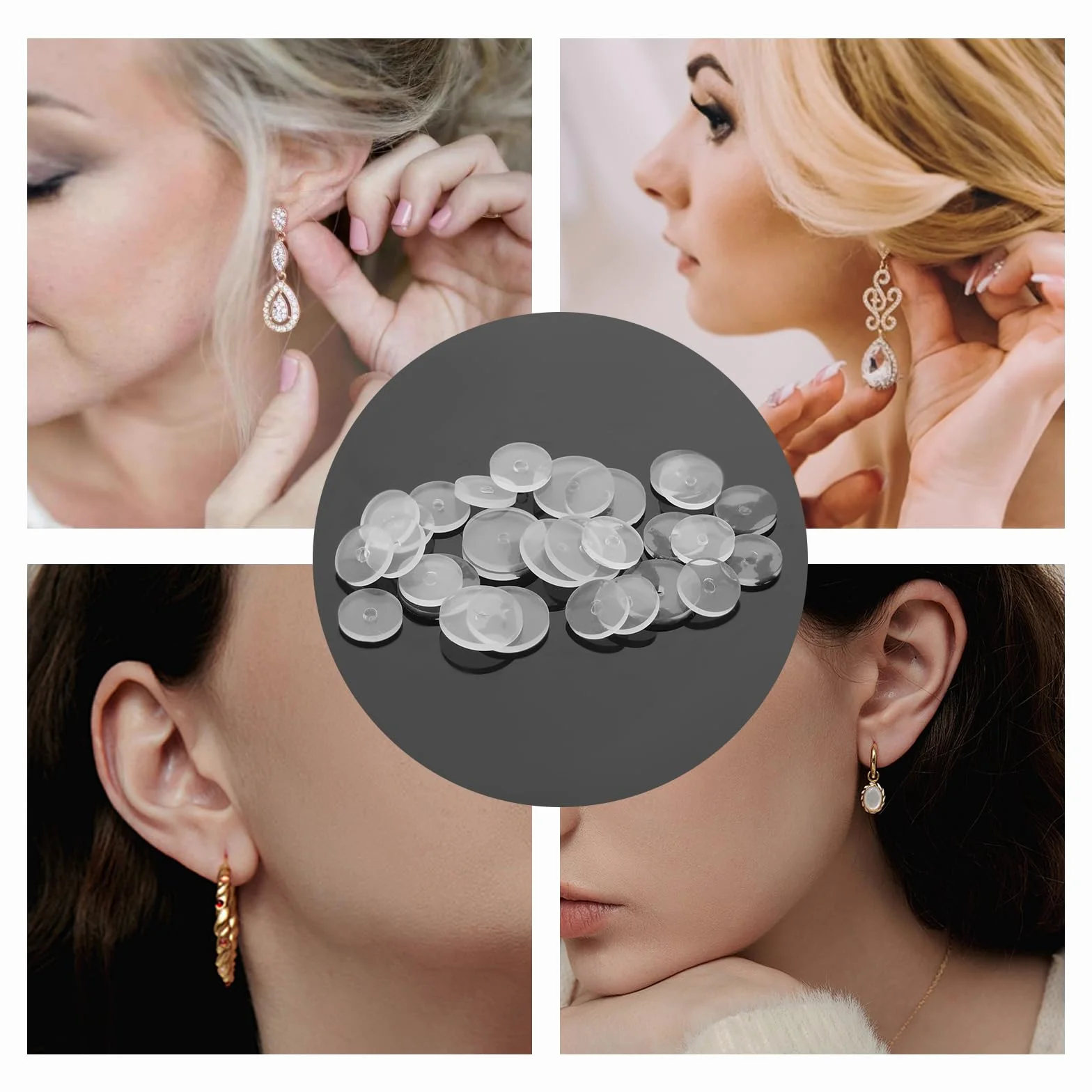 30 sztuk silikonowych kolczyków do piercingu z dziczystym mięsem, 7/9 mm, przezroczyste podkładki do uszu, do uszu, na plecy, przezroczyste, silikonowe krążki