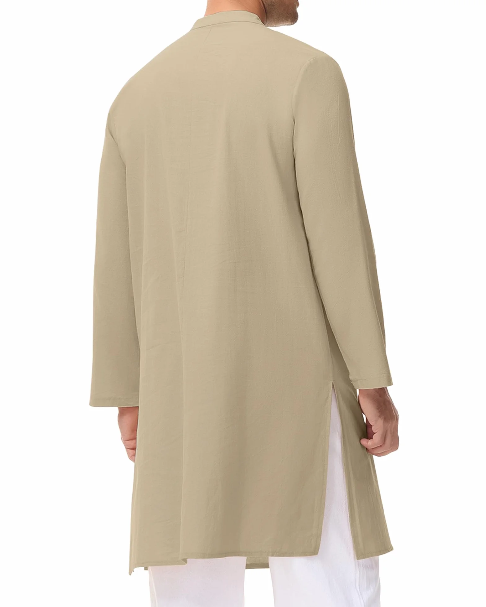 LVCBL Kaftan męski szlafrok muzułmański dekolt z długim rękawem Kaftan guzik wysoki Thobe M-3XL