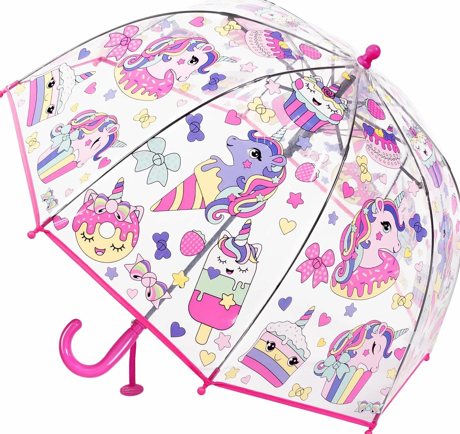 Rhomba przezroczysty parasol dla dzieci – lekki, słodki parasol dla dzieci z 8 włóknami, przezroczysty, idealny do biegania (różowy jednorożec)