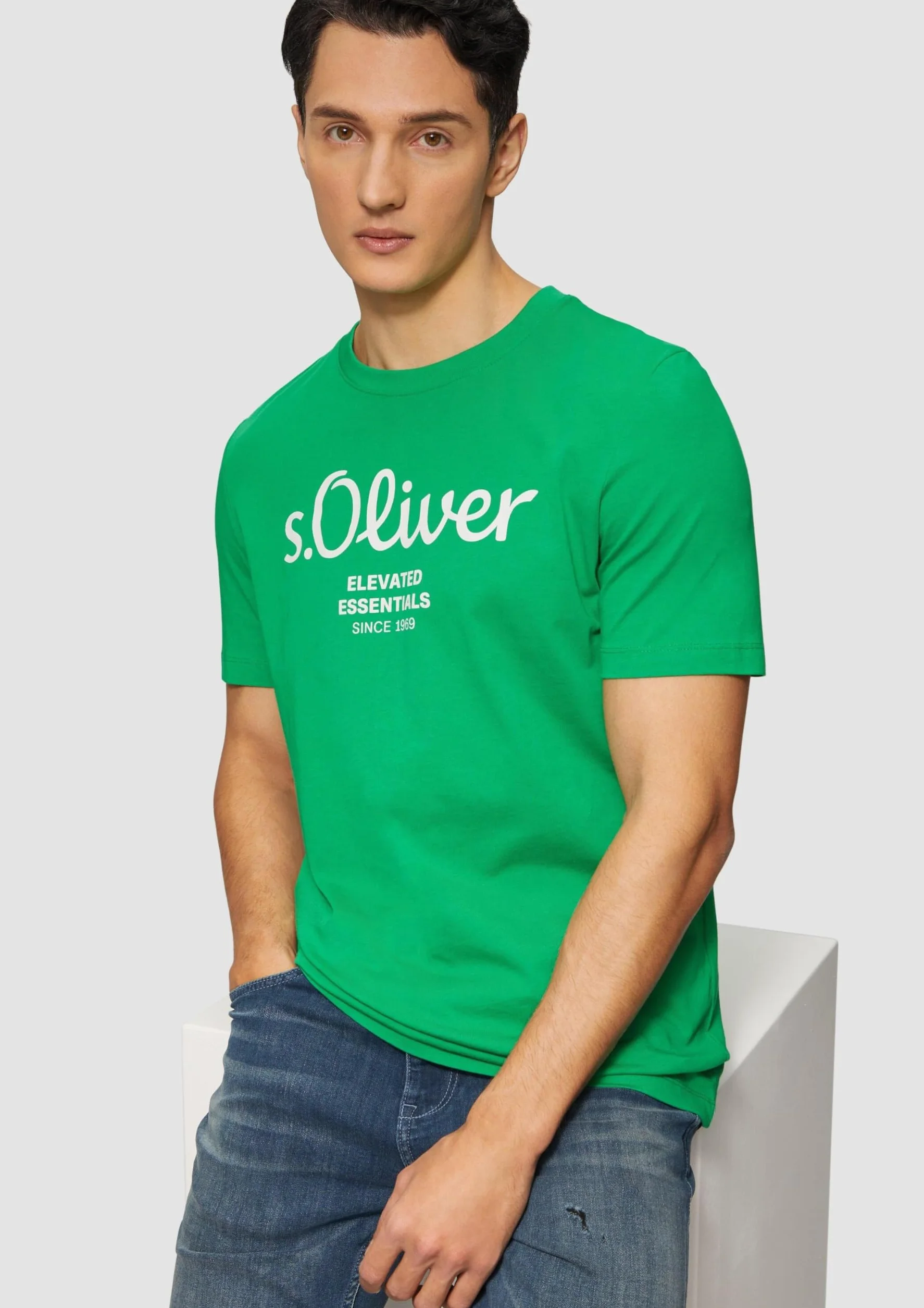 Bawełniany t-shirt z nadrukiem logo, zielony, XXL