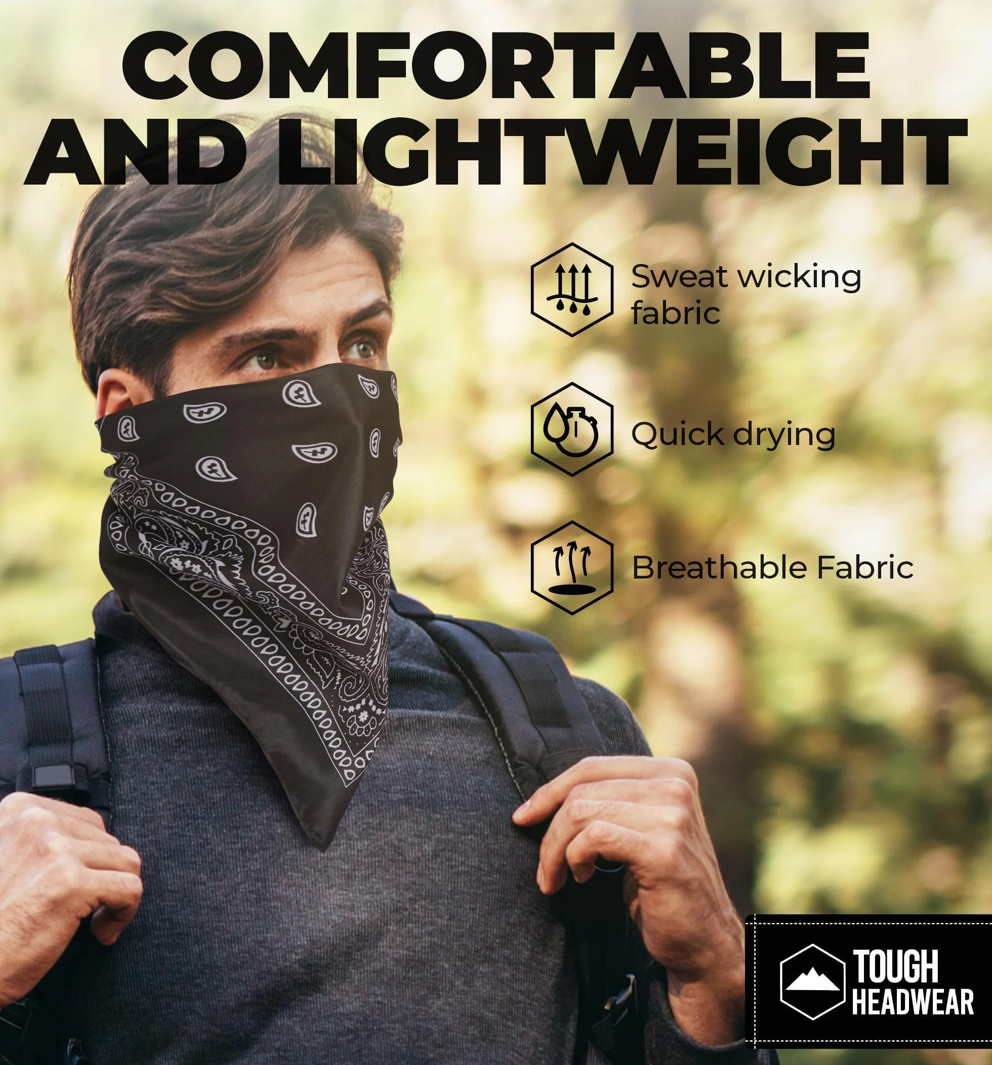 Tough Headwear Duża bandana opaska na głowę - chustka bandany dla kobiet i mężczyzn - szalik kowbojski i opakowanie Durag, Blk, rozmiar uniwersalny