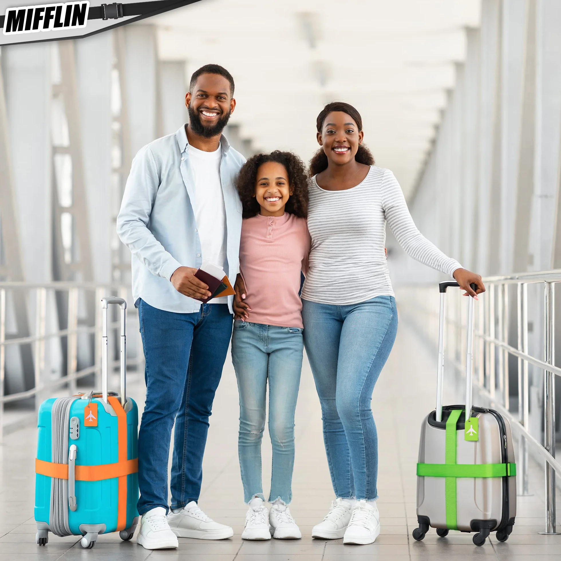 Luggage Straps - Black, 2m Long, 5cm Wide, 4 Pack - Adjustable Nylon Belt for Travel Suitcases & Bags - by Mifflin