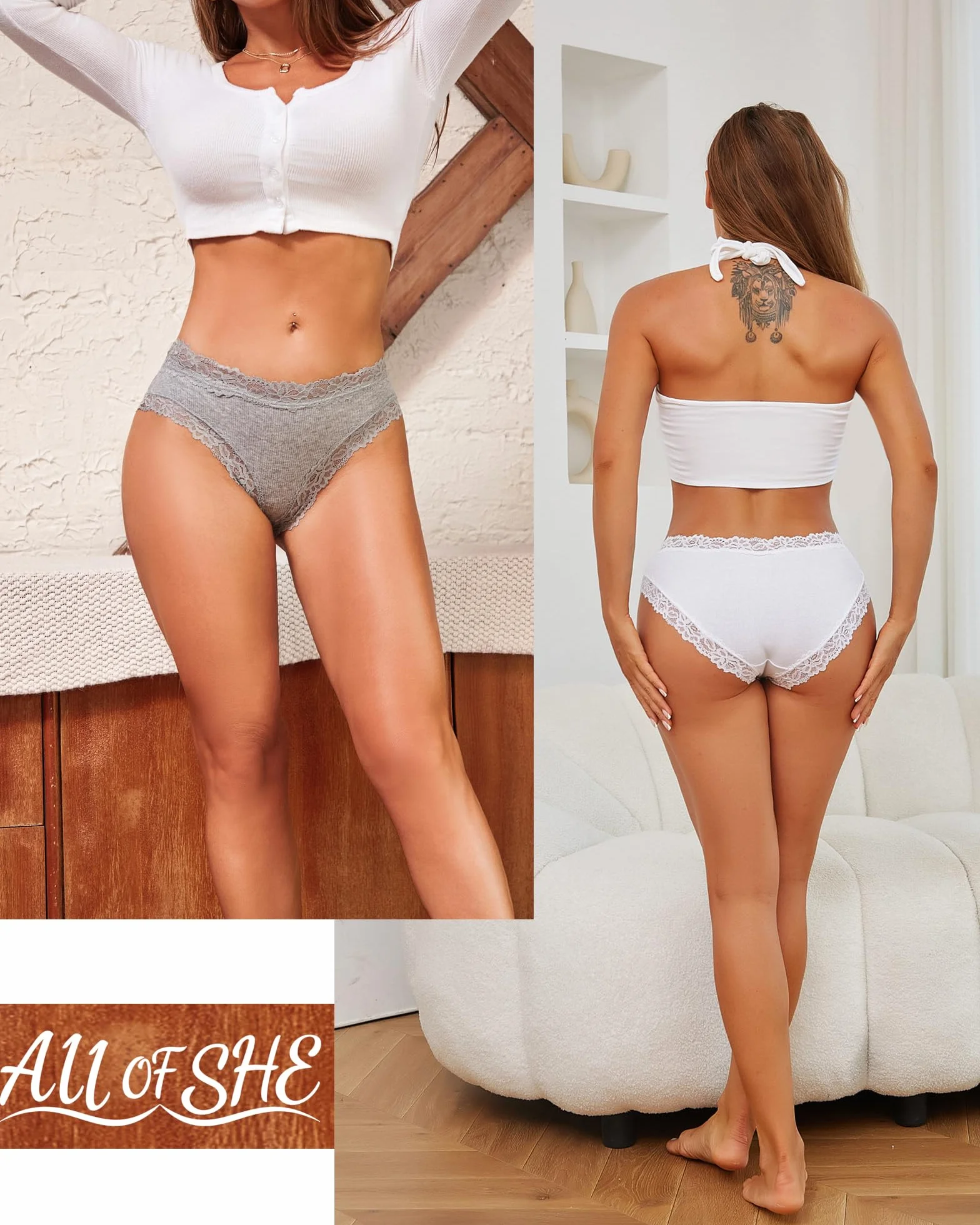 ALL OF SHE 6-pak bawełnianej bielizny damskiej brazylijskie majtki koronkowe majtki damskie seksowne hipsterskie cheeky kobiety bielizna wielopak S-XL