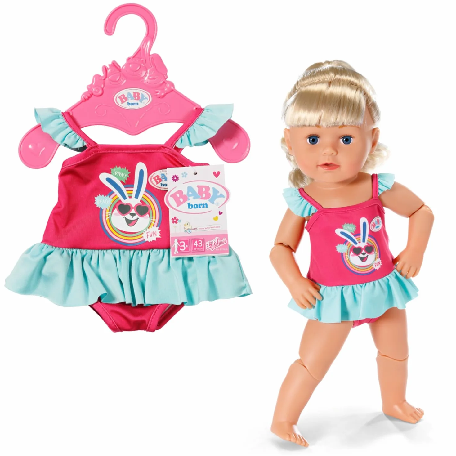 BABY born Stroje kąpielowe 833636 - Stroje kąpielowe dla lalek do 43 cm - dostępne w dwóch różnych stylach - odpowiednie dla dzieci od 3 lat