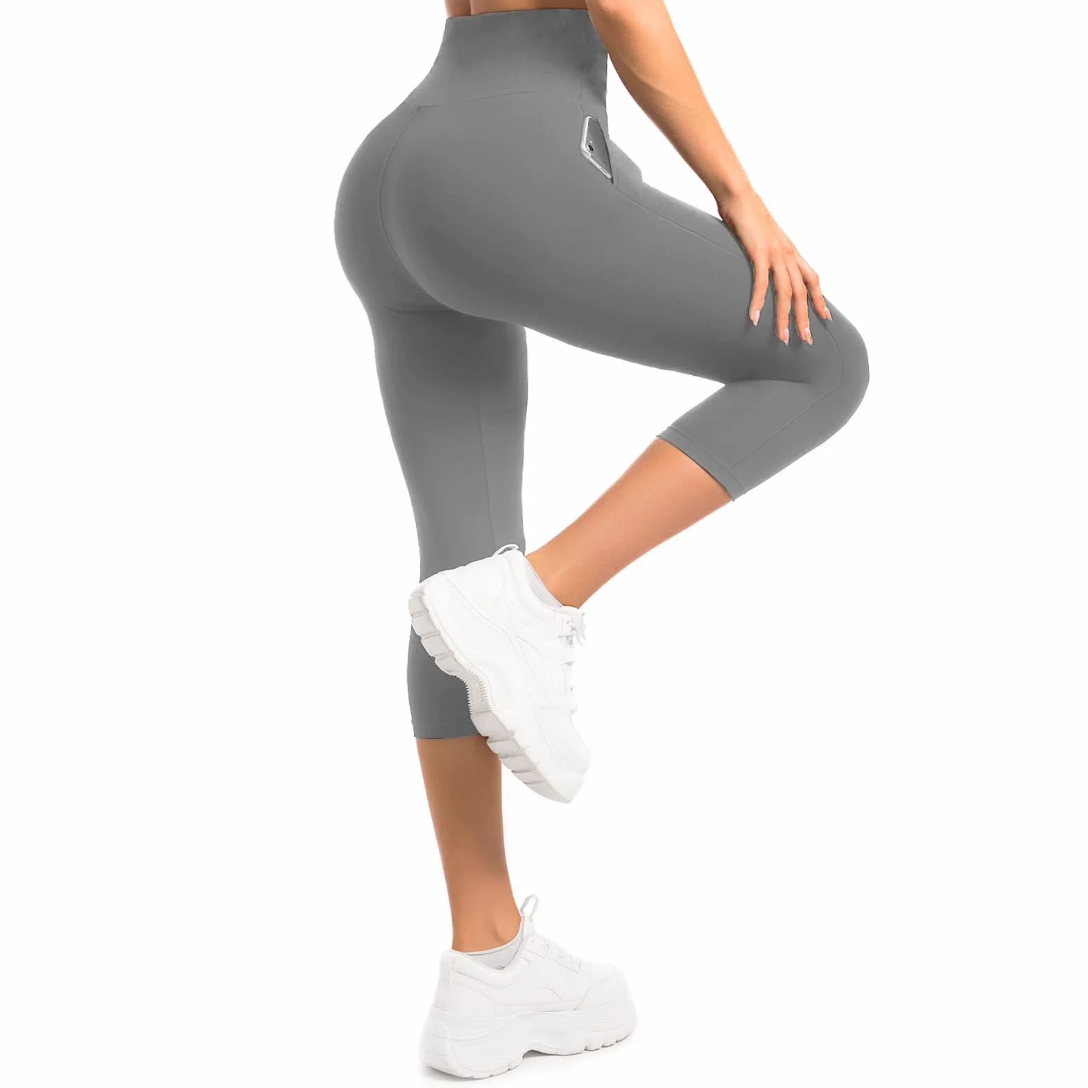 Capri legginsy damskie z kieszeniami, 3/4 sportowe legginsy damskie z wysokim stanem, do jogi, fitnessu, jazdy na rowerze