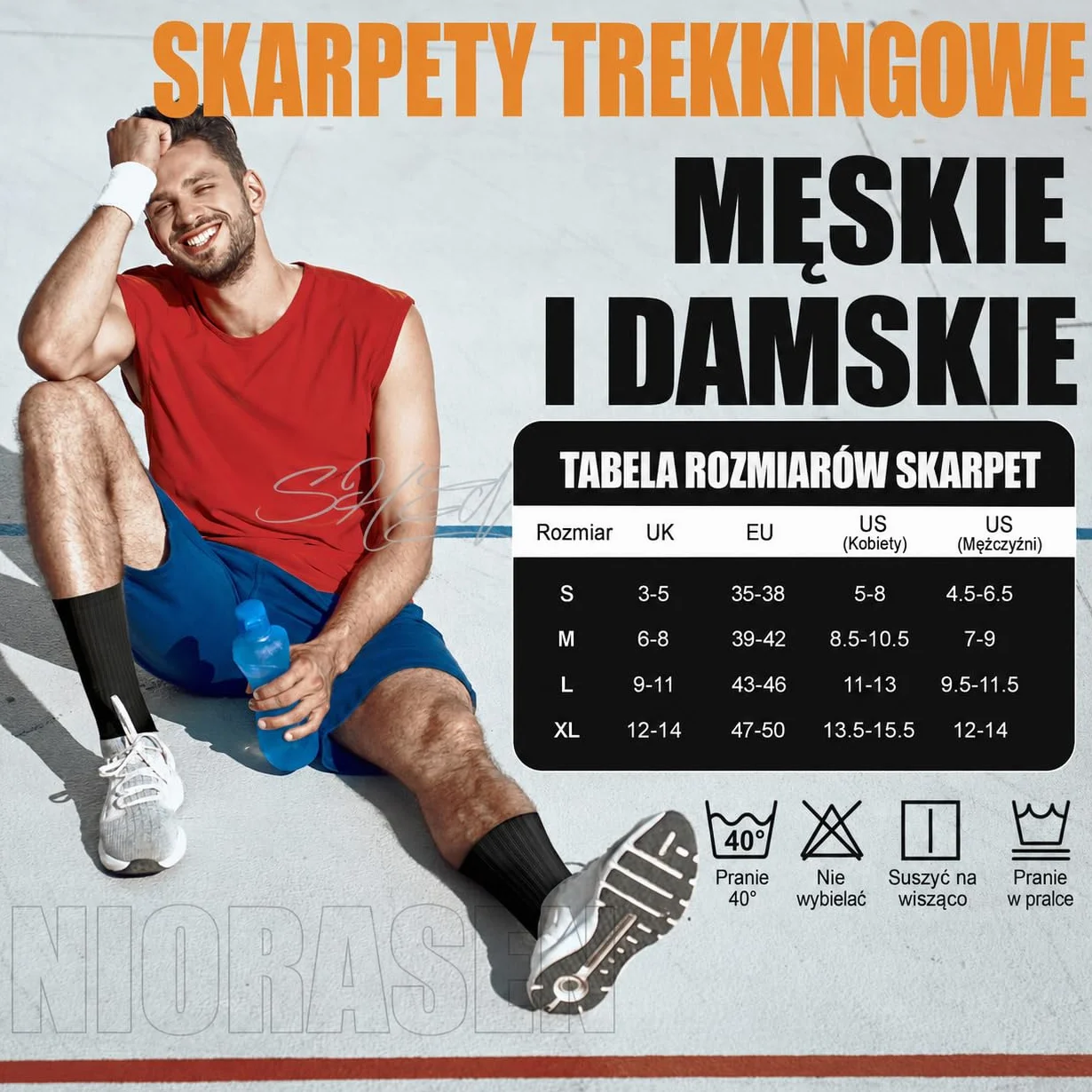 Niorasen Skarpety Męskie Damskie 35-38, 43-46, 39-42, 47-50, 6 Par Zimowe Oddychające Bawełniane Skarpety Turystyczne, Sportowe, Trekkingowe, Ciepłe Wyściełane Skarpety Do Biegania I Tenisa