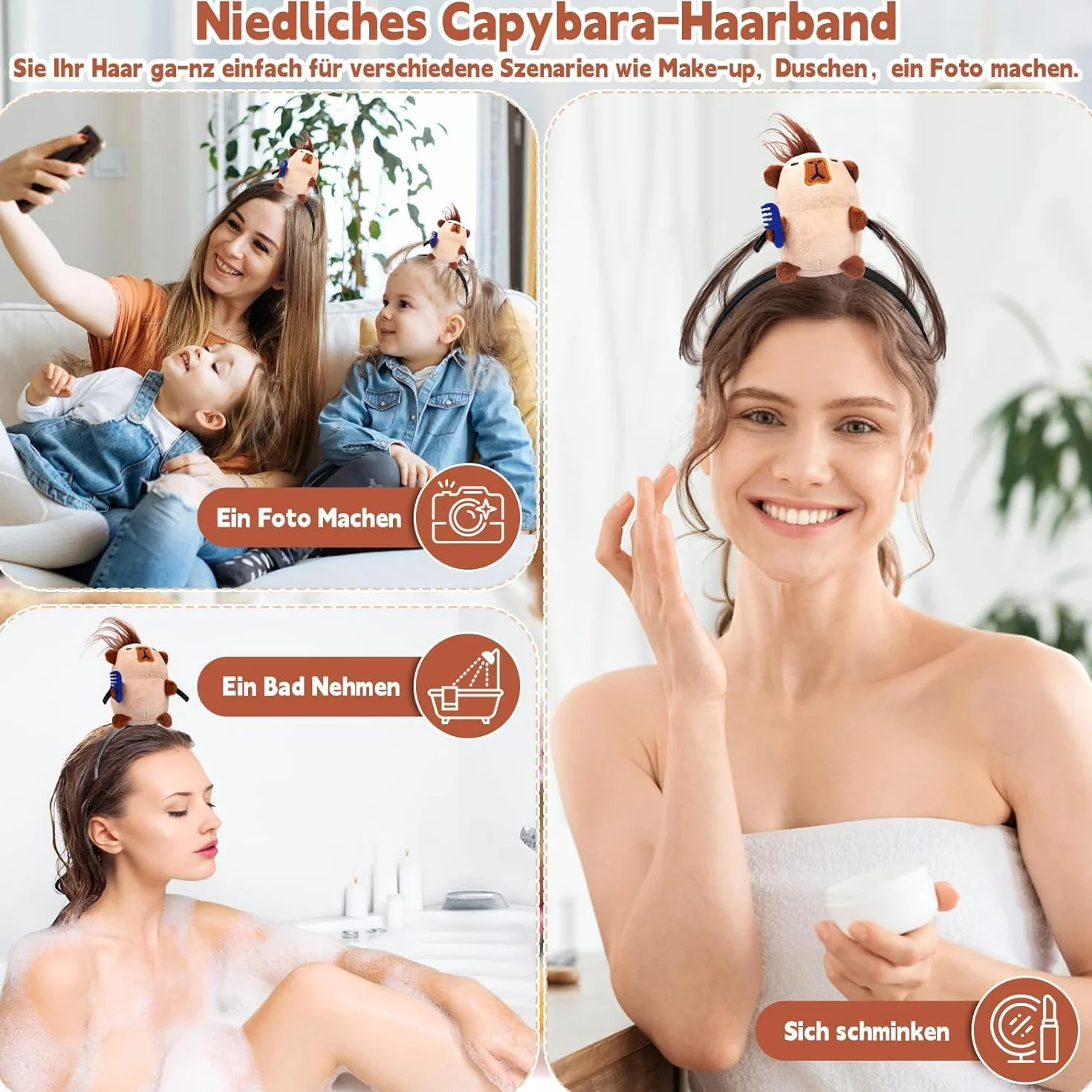 Śliczna opaska na głowę Capybara z kreskówkowym zwierzęciem, modna opaska na czoło dla kobiet i dzieci, zabawne nakrycie głowy Capybara na imprezy, występy sceniczne