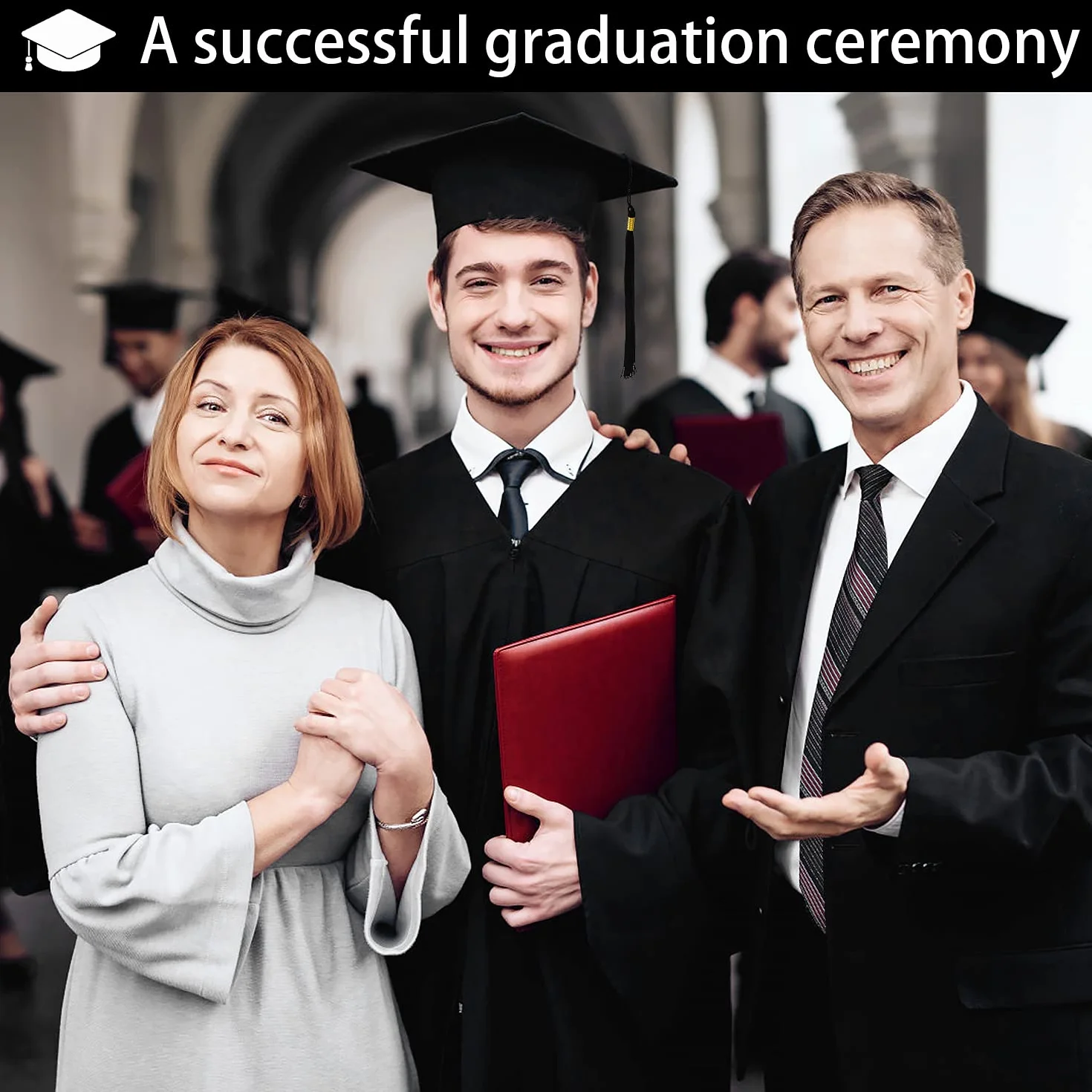 KEELYY Talar z kapeluszem absolwentów, szata absolwentów, na zakończenie studiów, talar na zakończenie szkoły, talar akademicki z kapeluszem, prezent dla mężczyzn i kobiet, czarny, M