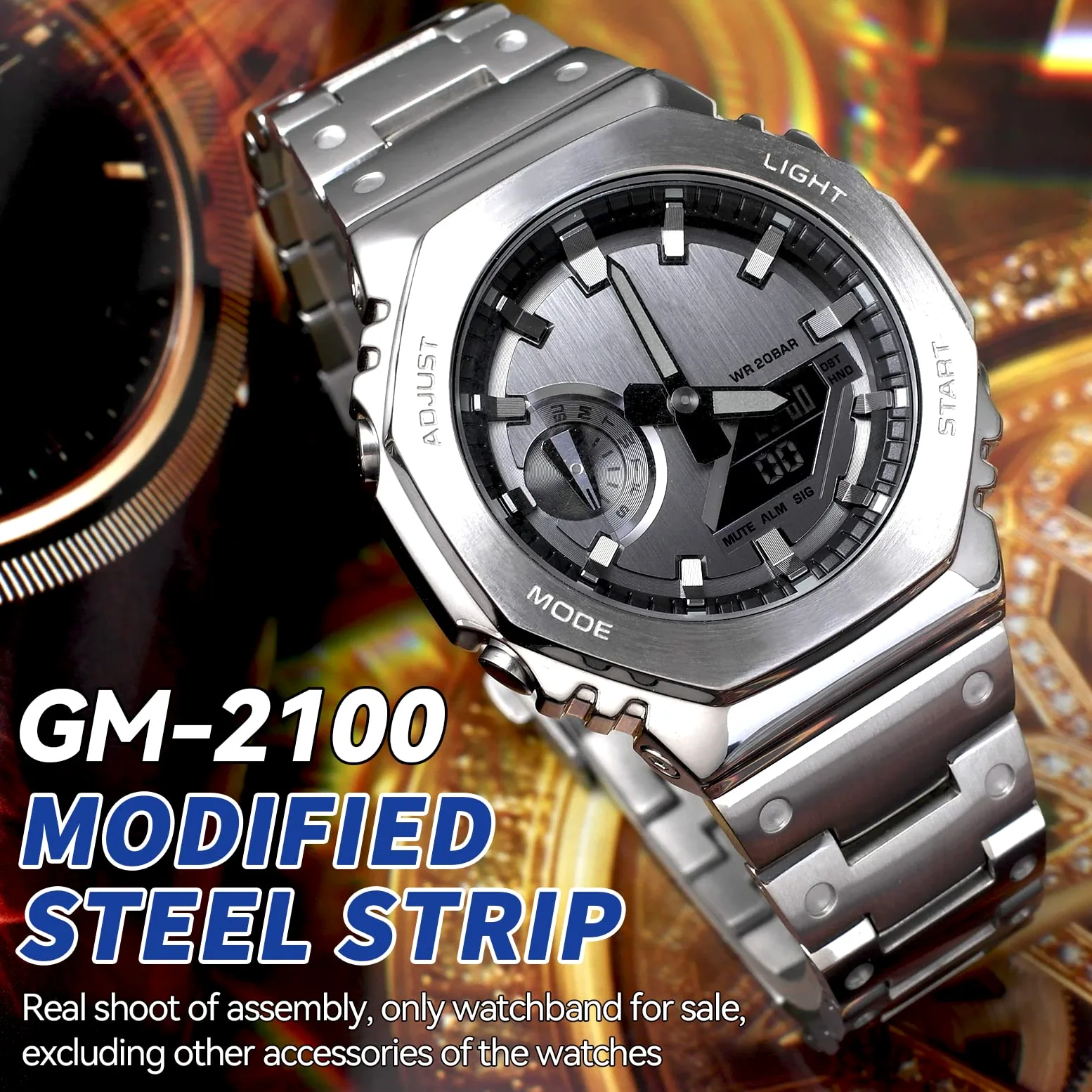 Metalowy Pasek do Zegarka dla Mężczyzn Kompatybilny z Casio GM-2100, Bransoleta do Zegarka Kompatybilny z G-shock GM2100B-3A, Stali Nierdzewnej 316