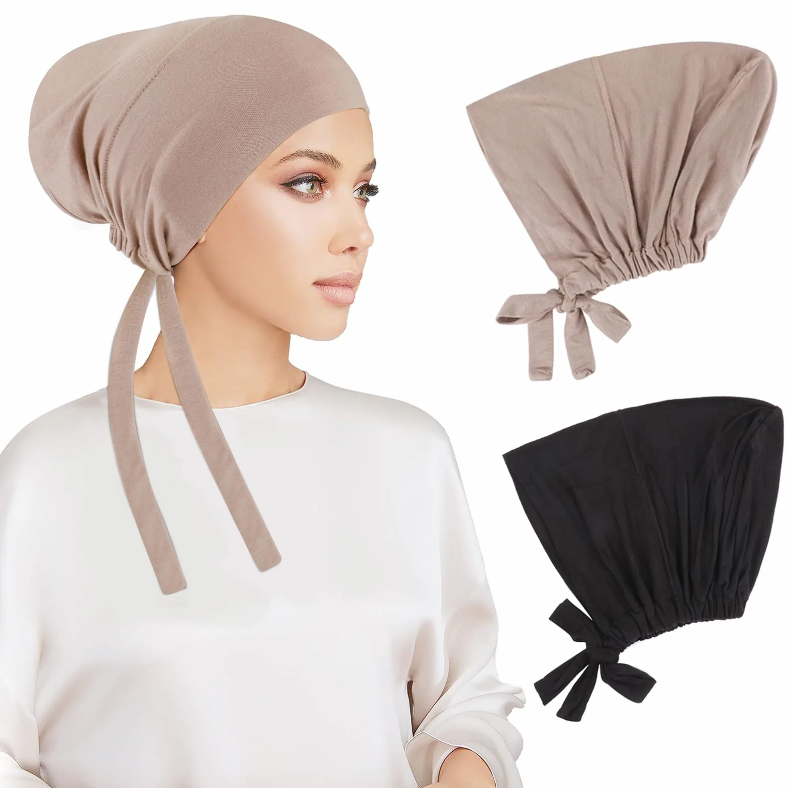 PHOGARY 4 sztuki damskich podczepków hidżab, islamski muzułmański szal hidżab Cap z wiązaniem z tyłu zamknięcia, jednolity kolor pod szalem, czapka hidżab czapka turban, nakrycie głowy, chemia, chusta