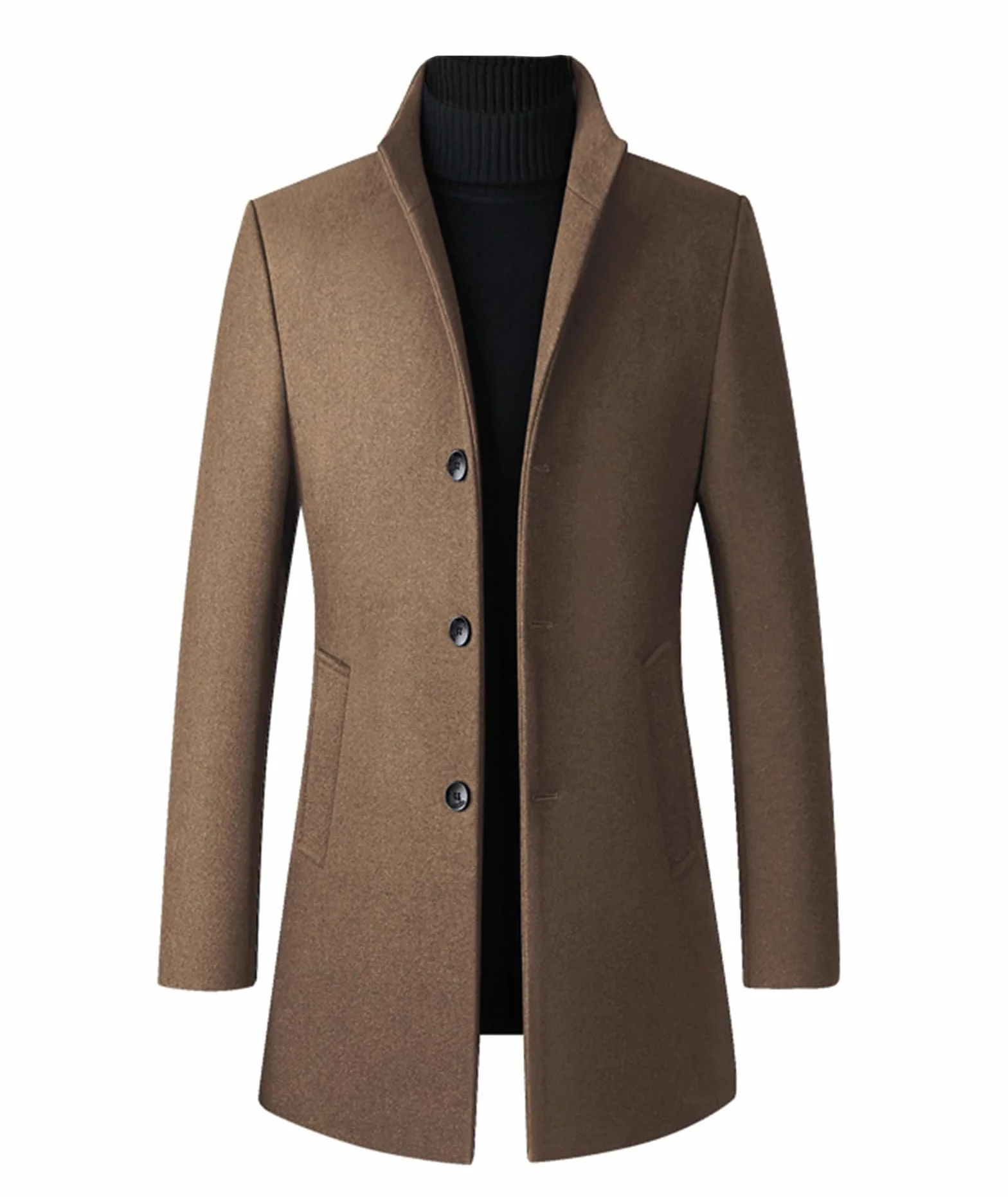 ECDAHICC Męska zimowa stójka, wełniany, trencz, jednorzędowy, slim fit, biznesowa, stylowy, długi płaszcz, wiatrówka