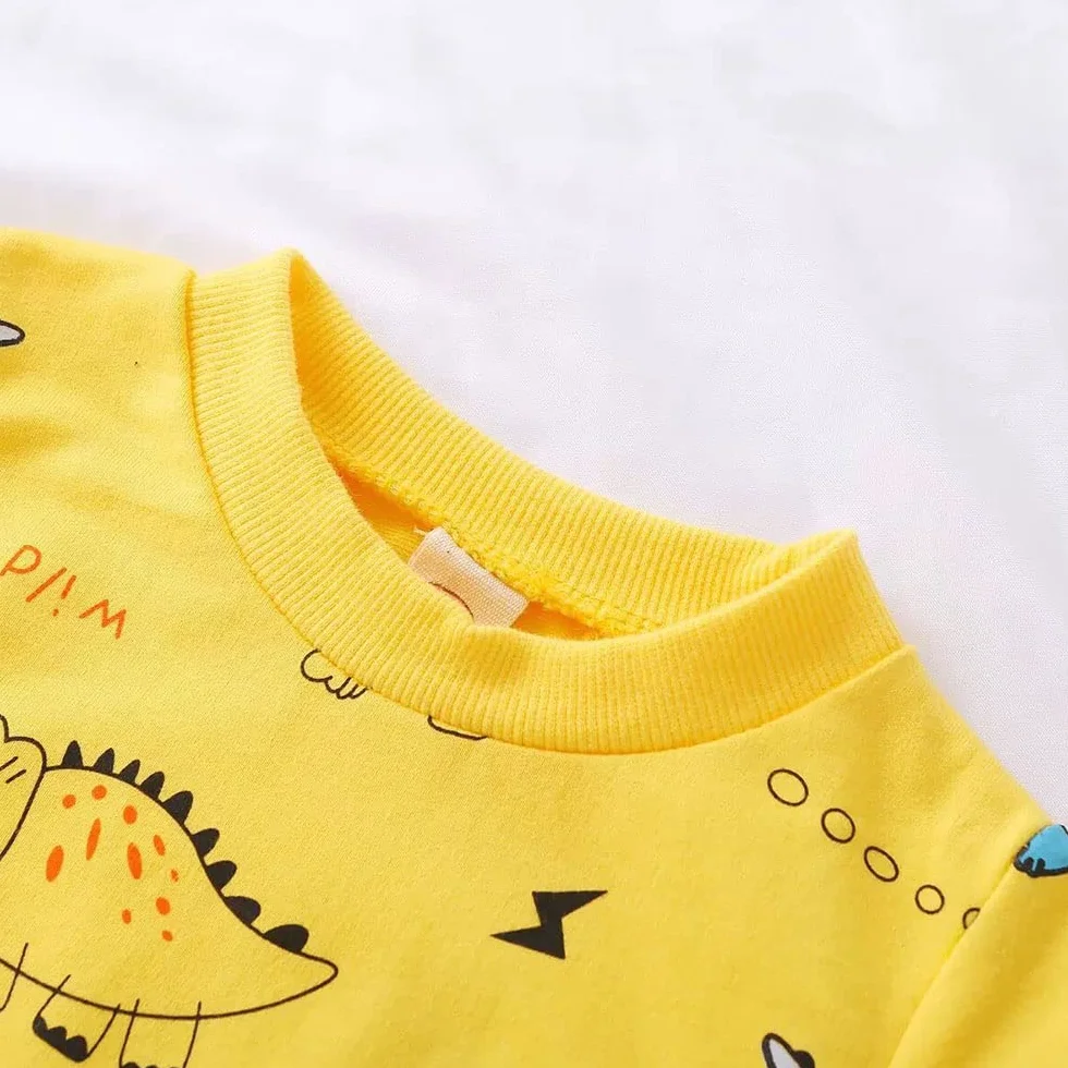 FedMois Kombinezon Dla Dzieci Chłopców Bluza i Długie Spodnie, żółte dinozaury, 5-6 anni