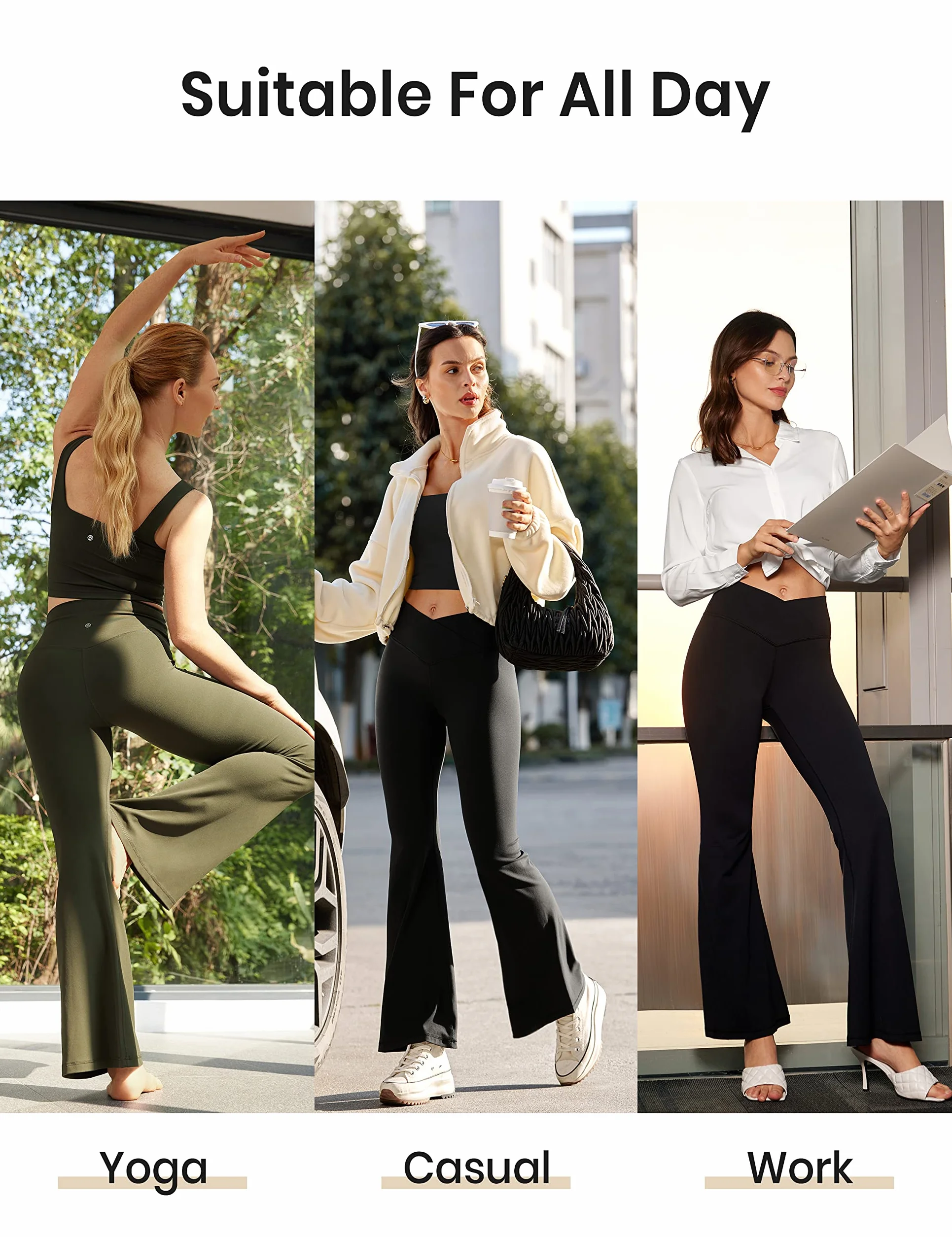 CRZ YOGA Damskie legginsy Butterluxe Crossover Flared Leggings - 29''/31''/33'' Legginsy treningowe z wysoką talią Stretch Bootcut Yoga Pants