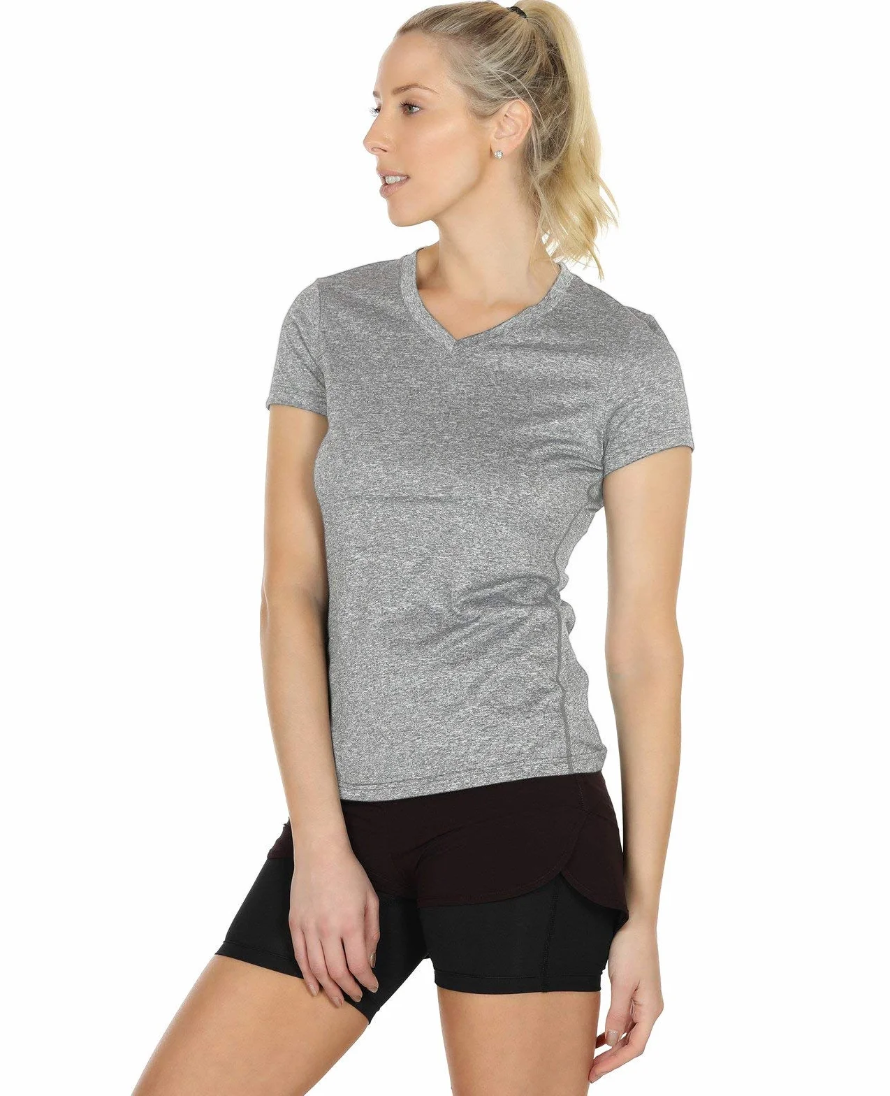 icyzone Koszulki treningowe Joga Topy Odzież sportowa Koszulki z dekoltem w serek dla kobiet Bieganie Fitness Sport Koszulki z krótkim rękawem