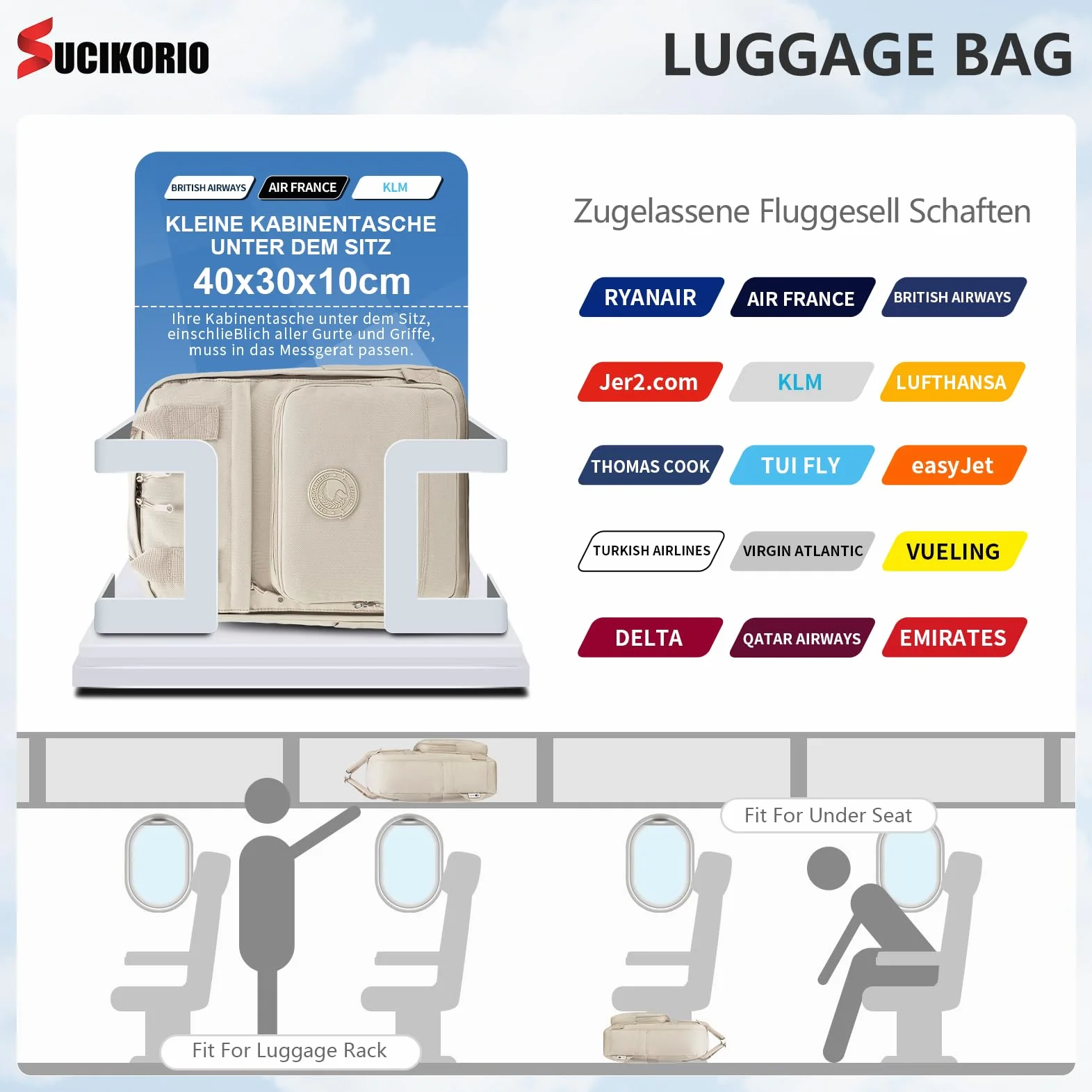 40x30x10cm Plecak Podróżny Lufthansa Bagaż Ręczny Do Samolotu, Wodoodporny Oxford Mały Bagaż Ręczny Plecak Podróżny Z Przegrodą Na Laptop 14 Cali Plecak Dzienny Plecaks Szkolny
