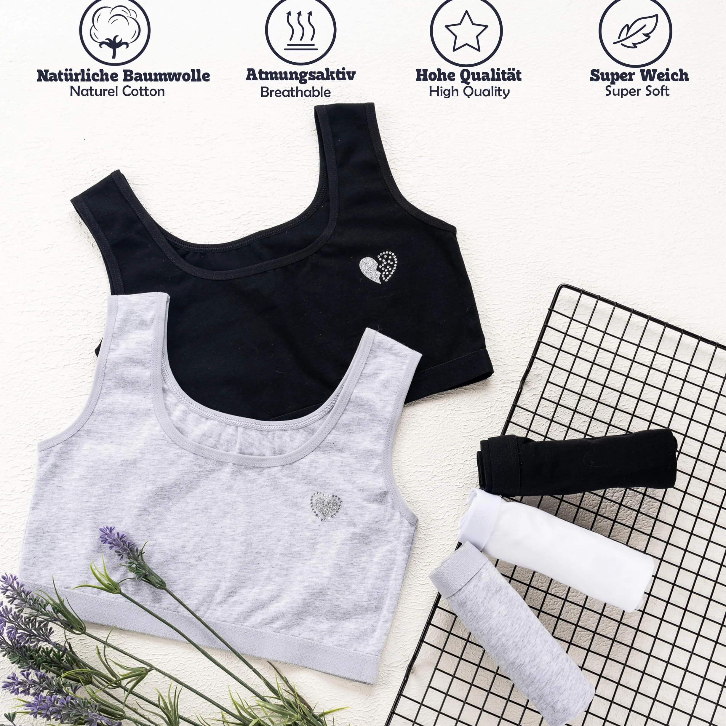 LOREZA ® 5 dziewczęcy biustonosz z bawełny ze strasem ramiączka spaghetti biustonosz sportowy rozmiar 140-170