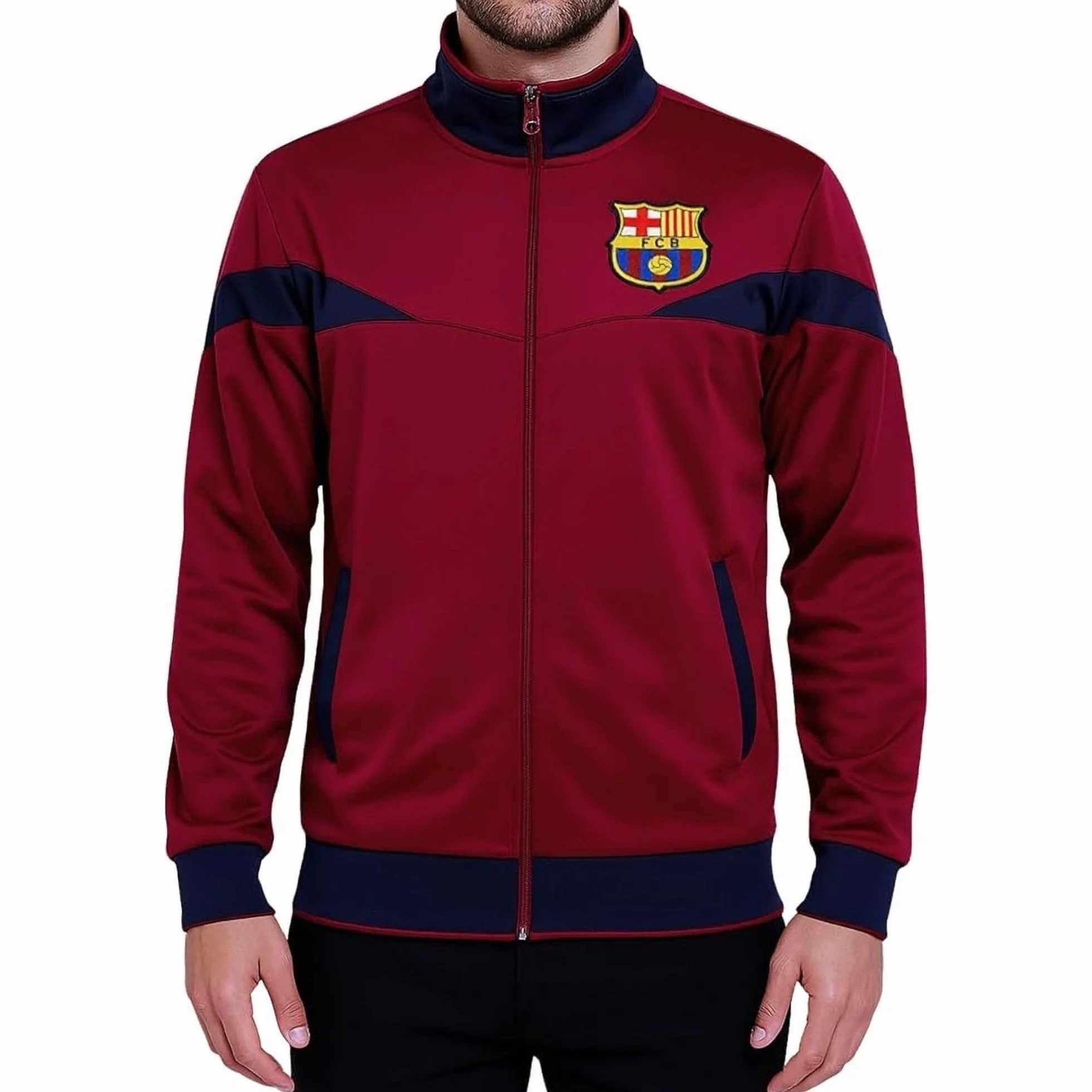 Icon Sports Męska kurtka treningowa Fc Barcelona na zamek błyskawiczny, czerwona, S