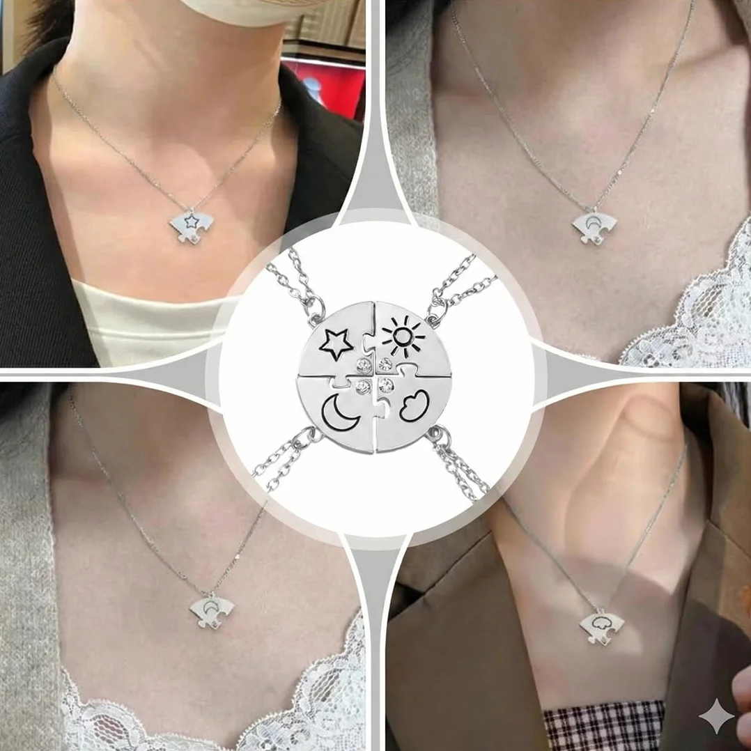 4 x magnetyczny naszyjnik BFF symbol piękna przyjaźń prezent dla najlepszego przyjaciela, naszyjnik dla dziewczynki, naszyjnik przyjaźń, przyjaźń