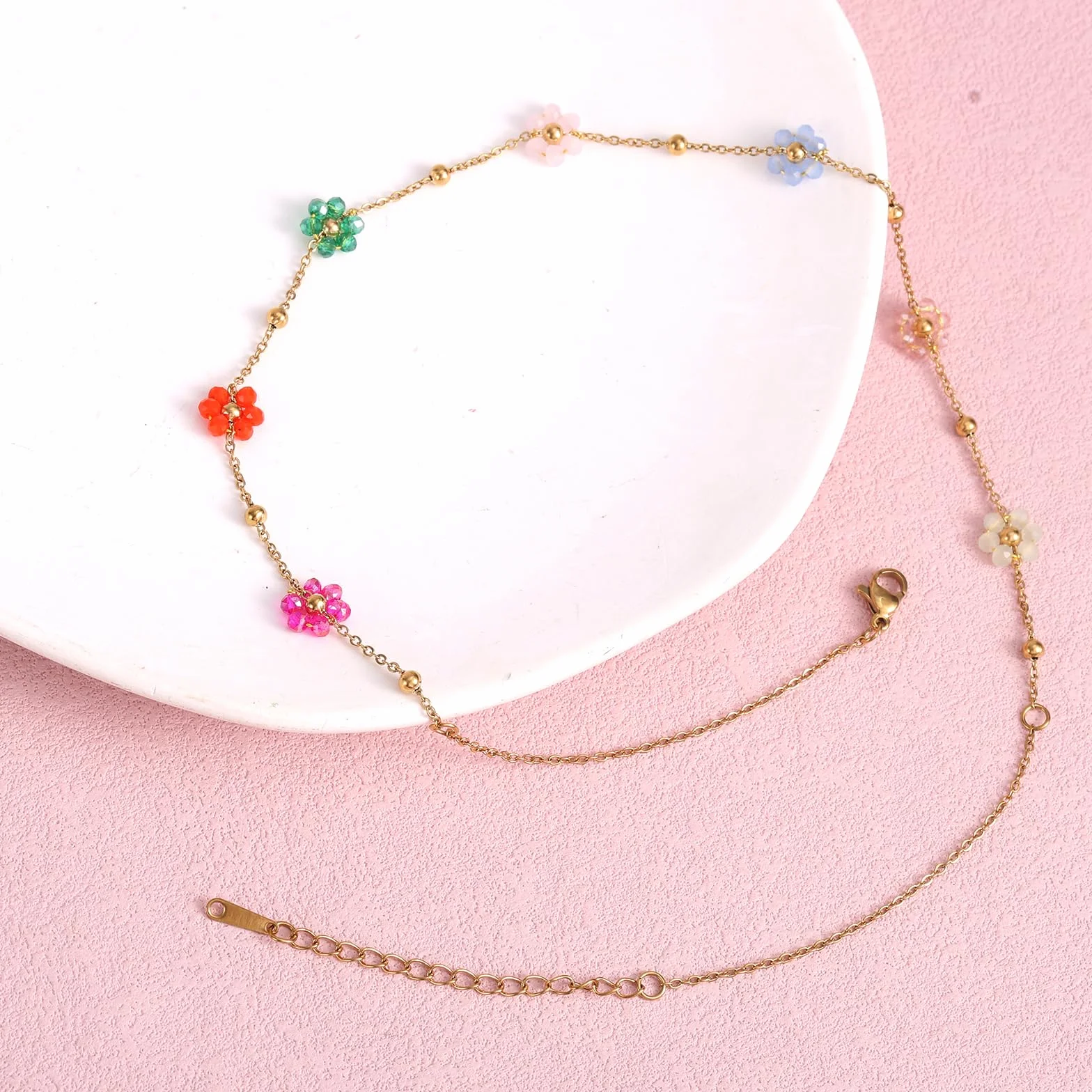 Mikovivi Naszyjnik z Koralików Kwiatowych, 40+5 cm Naszyjnik z Koralików w Kwiaty Stokrotki Modne Regulowane Naszyjniki Słodka Kolorowa Biżuteria Choker dla Kobiet