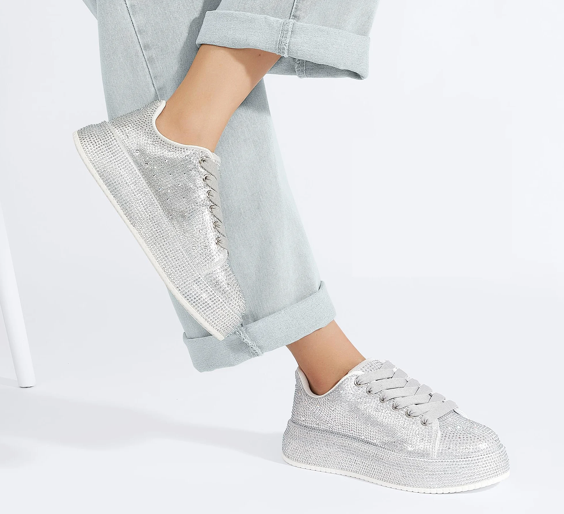 LUCKY STEP Trampki z kryształami górskimi dla kobiet platforma błyszczące błyszczące buty do tenisa moda olśniewające wesele wesele trampki do chodzenia