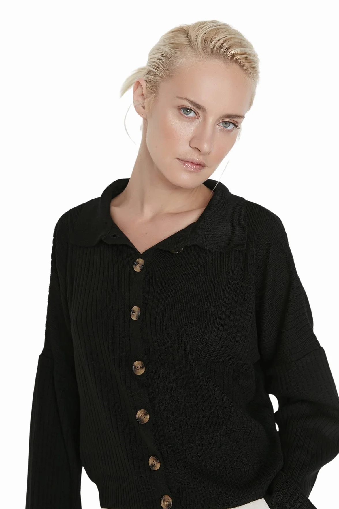 Trendyol Damska bluza z kołnierzykiem mandaryńskim, zwykła, czarna, S, Czarny