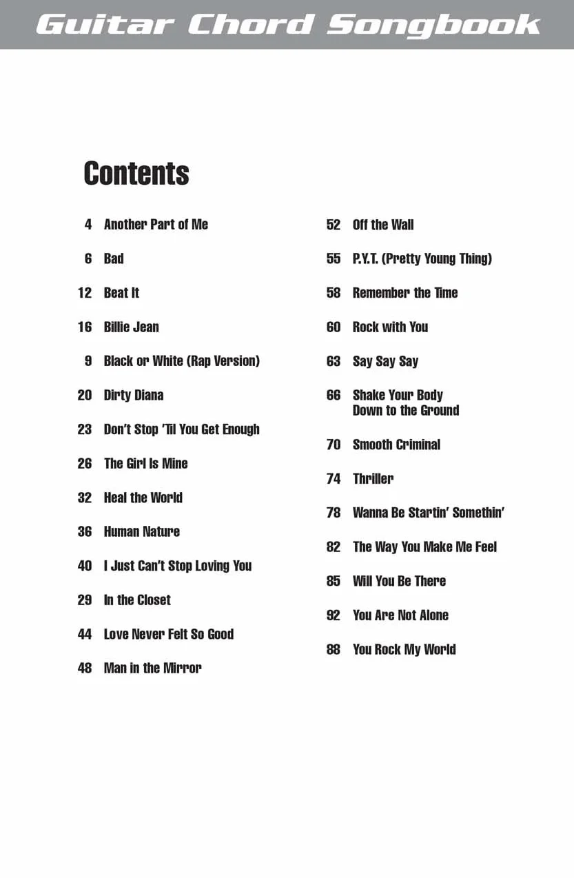 Michael jackson - guitar chord songbook - paroles et guitare - recueil - 27 chansons