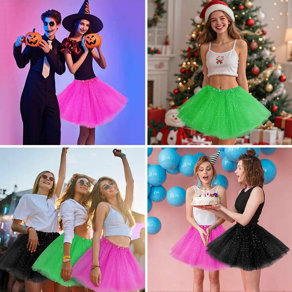 Damska spódnica tutu, elastyczna, 3-warstwowa, tiulowa spódnica, baletowa, halka, halka, spódnica na karnawał, imprezę tematyczną, balet, do tańca, na Halloween