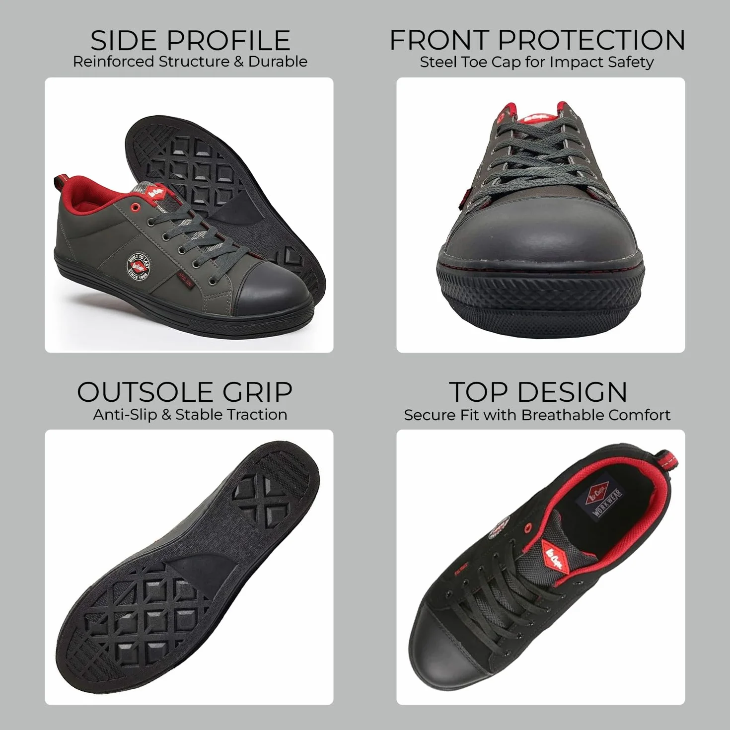 Lee Cooper ‎LCSHOE054 Unisexowe obuwie ochronne robocze SB/SRA w stylu retro baseball nowoczesny design buty robocze BHP, Szary, 36 EU