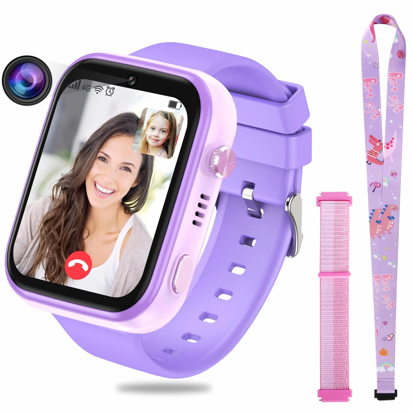 OKYUK Smartwatch 4G dla dzieci, lokalizator GPS, wiele stylów pulpitu do wyboru, połączenia dwukierunkowe, kompetencje obrazu, SOS, Wi-Fi, wodoodporny ekran dotykowy dla 4-12 chłopców i dziewcząt (T45