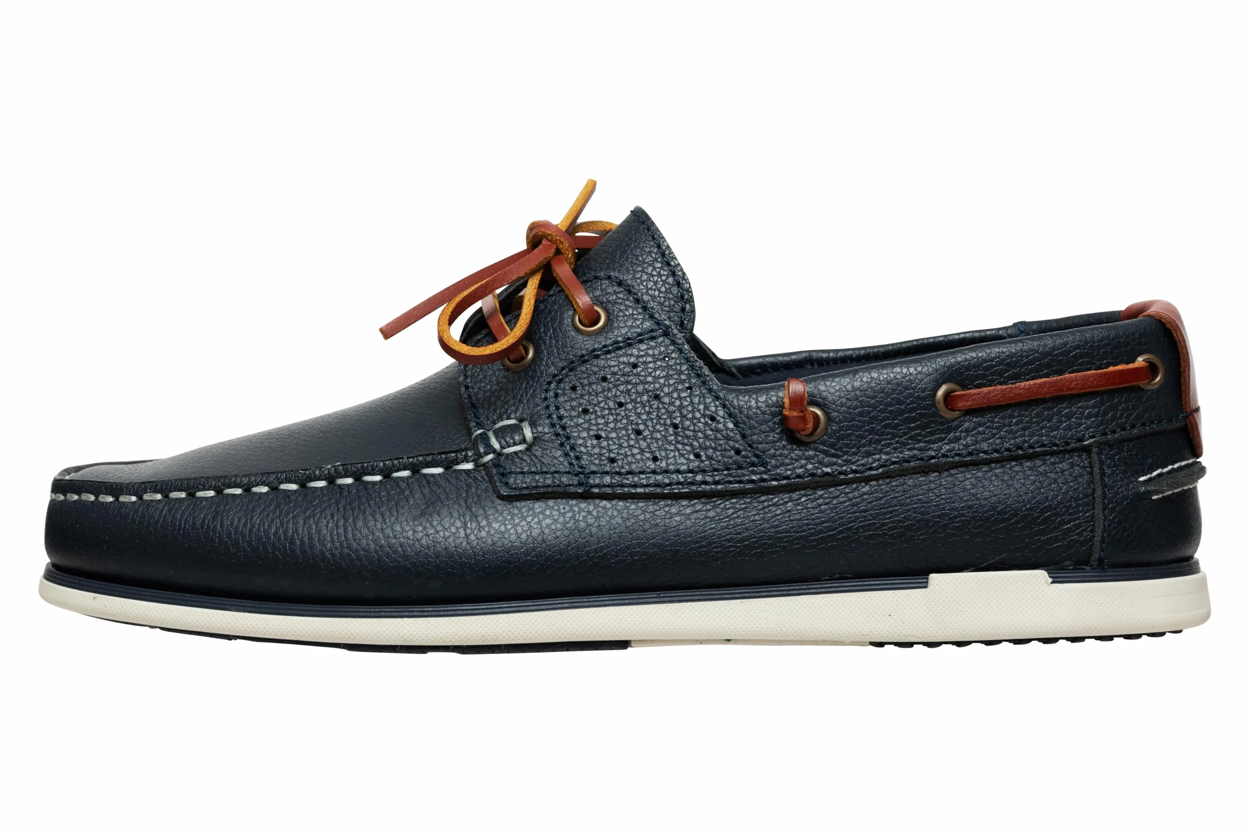 Buty żeglarskie męskie, z prawdziwej skóry, płaskie mokasyny ze skórzanym sznurowaniem, ciemnoniebieskie i brązowe, 2 Eye Boat Shoes