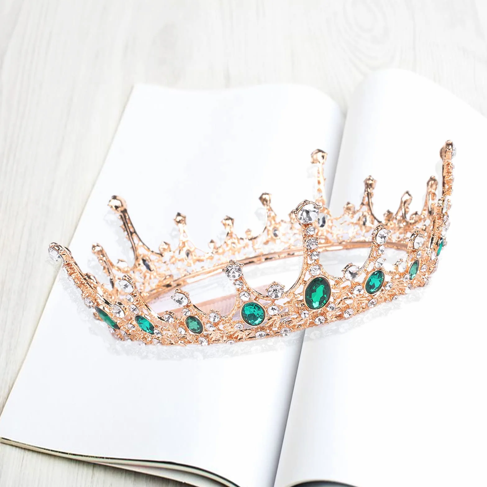 Korona ze strasu zielona tiara ślubna, korona diadem dla kobiet, używana w konkursach piękności, weselach, imprezach, fryzurach dla panny młodej