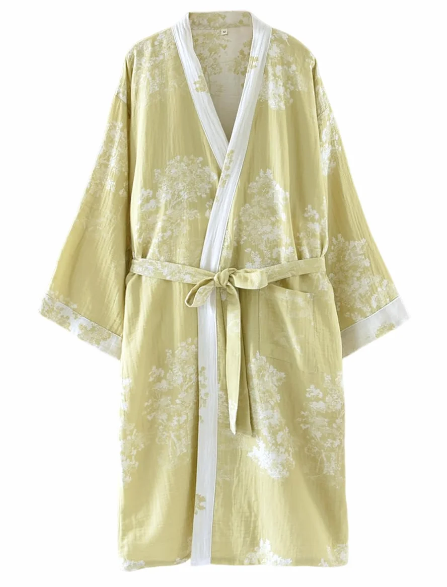 Damskie japońskie kimono, 100% bawełny, gaza żakardowa, lekki szlafrok, yukata, odzież do sauny, odzież domowa