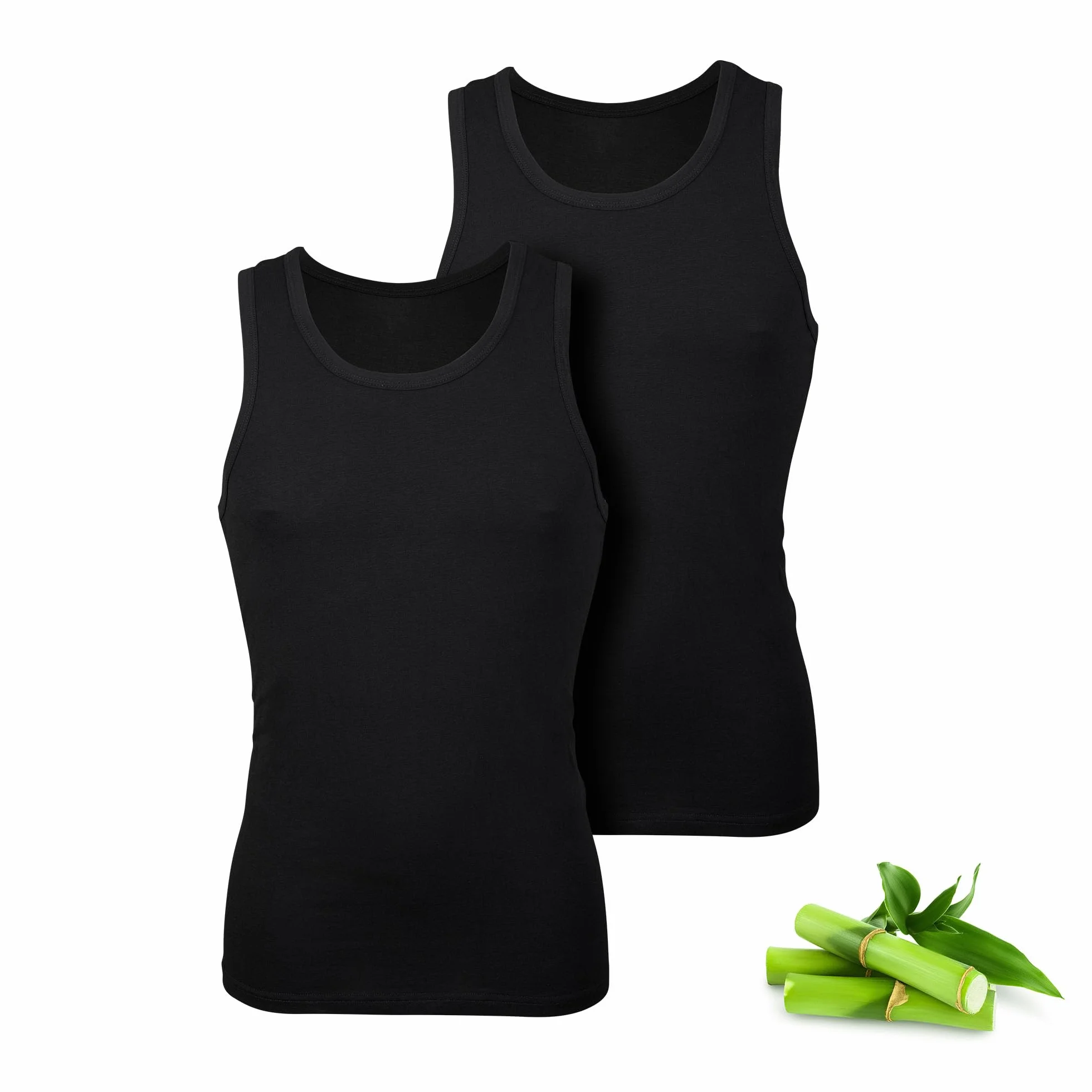 Basic Treasure 2-pak podkoszulek męski, tank top męski, bardzo miękki bambus bawełna, podkoszulki męskie czarne lub białe, czarny, M