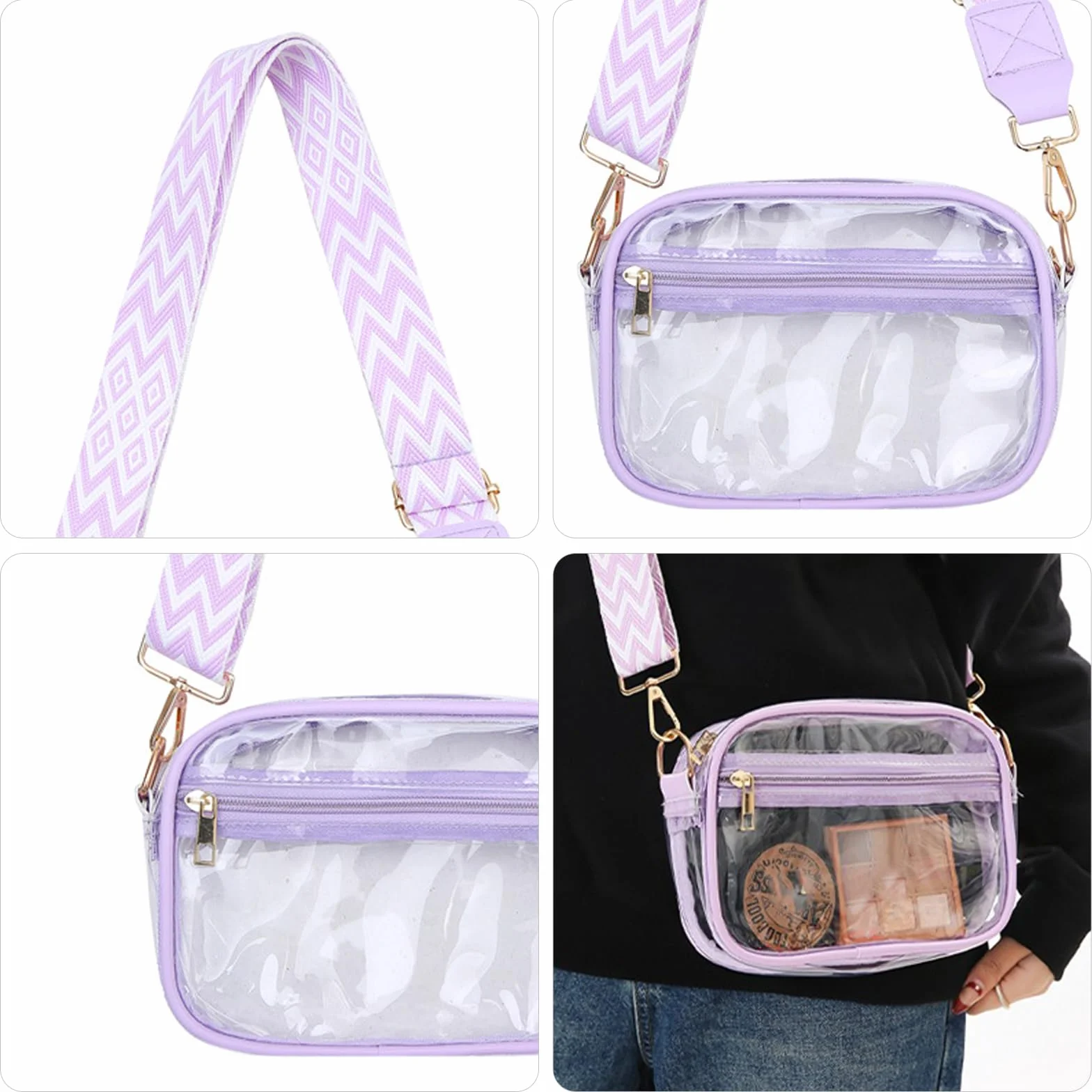 Przezroczysta torba crossbody, wodoodporna torba listonoszka, przezroczysta torba na koncert, dla kobiet i mężczyzn, przezroczysta torba na ramię z PCW, z regulowanym paskiem, na koncerty, zakupy,